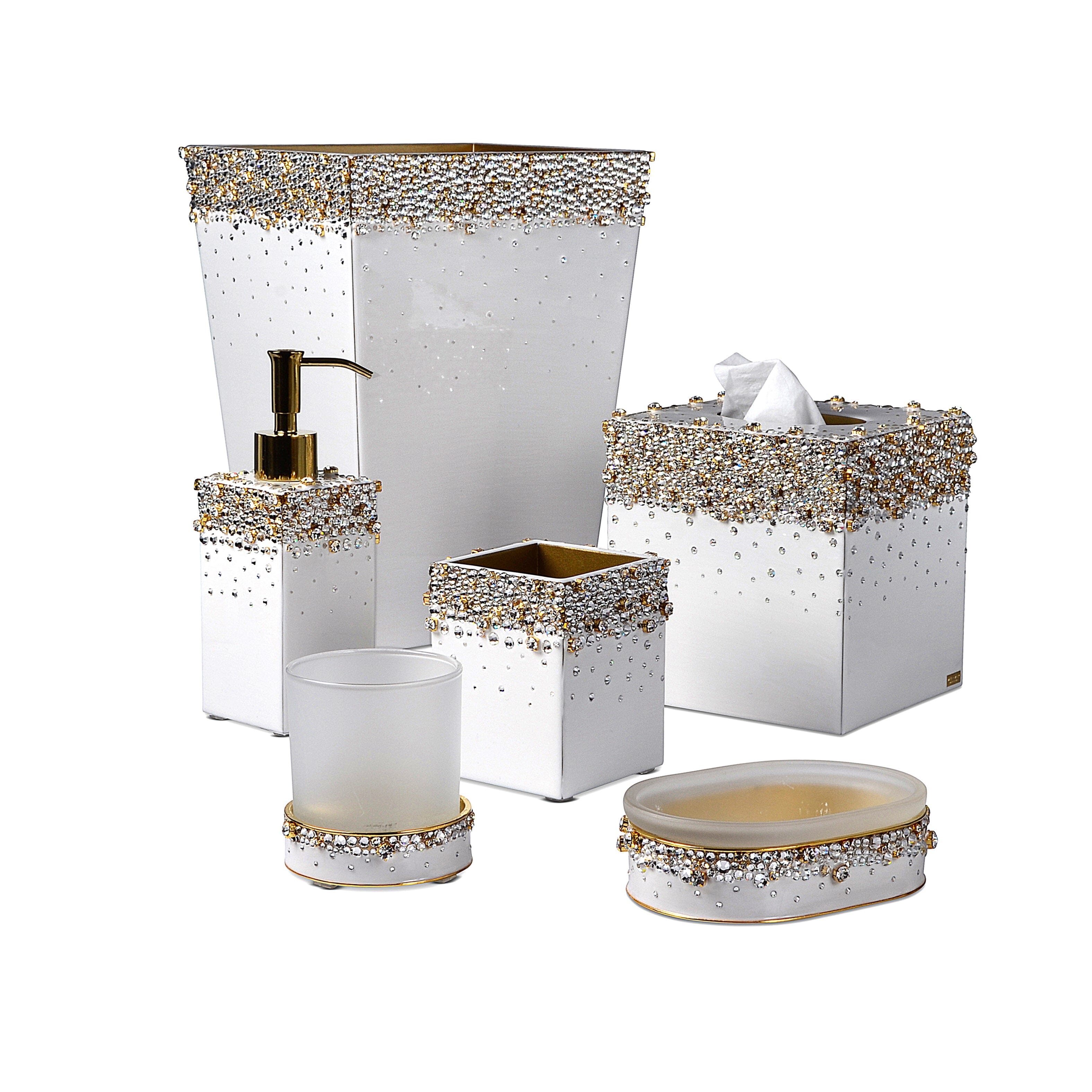 Elegant bath accessories with pave Swarovski crystal trims