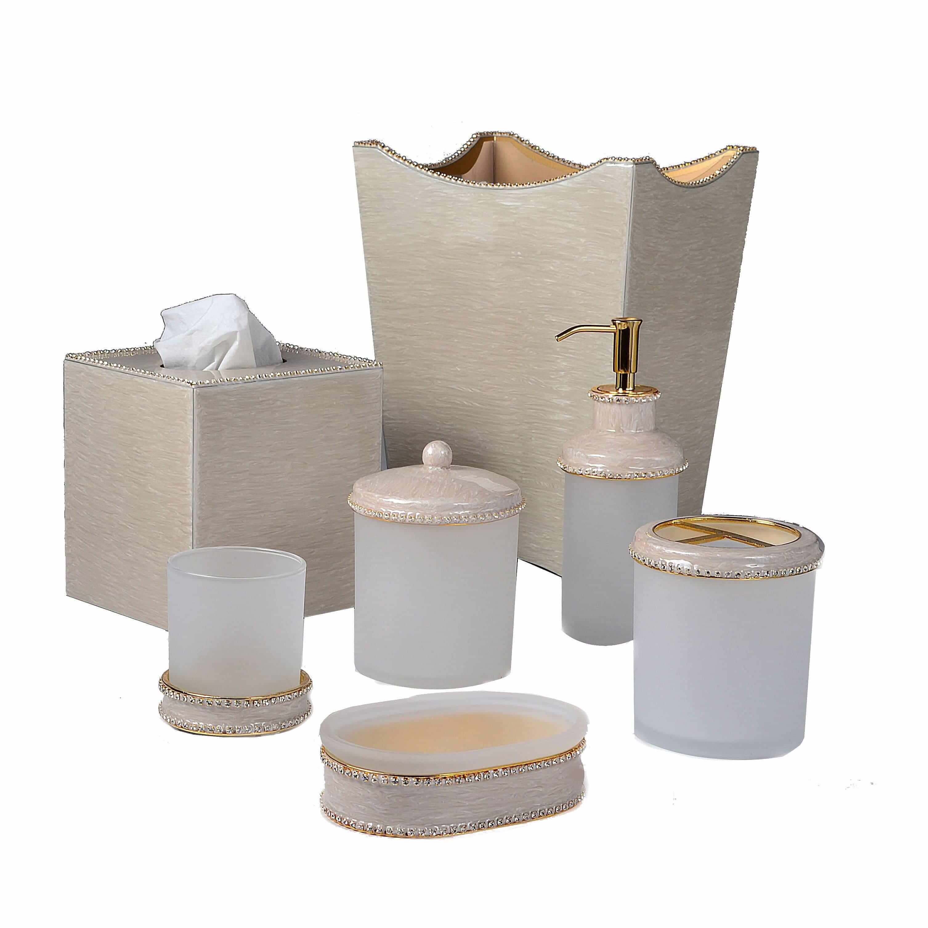 An elegant bath accesssory set with rhinstone chain trim