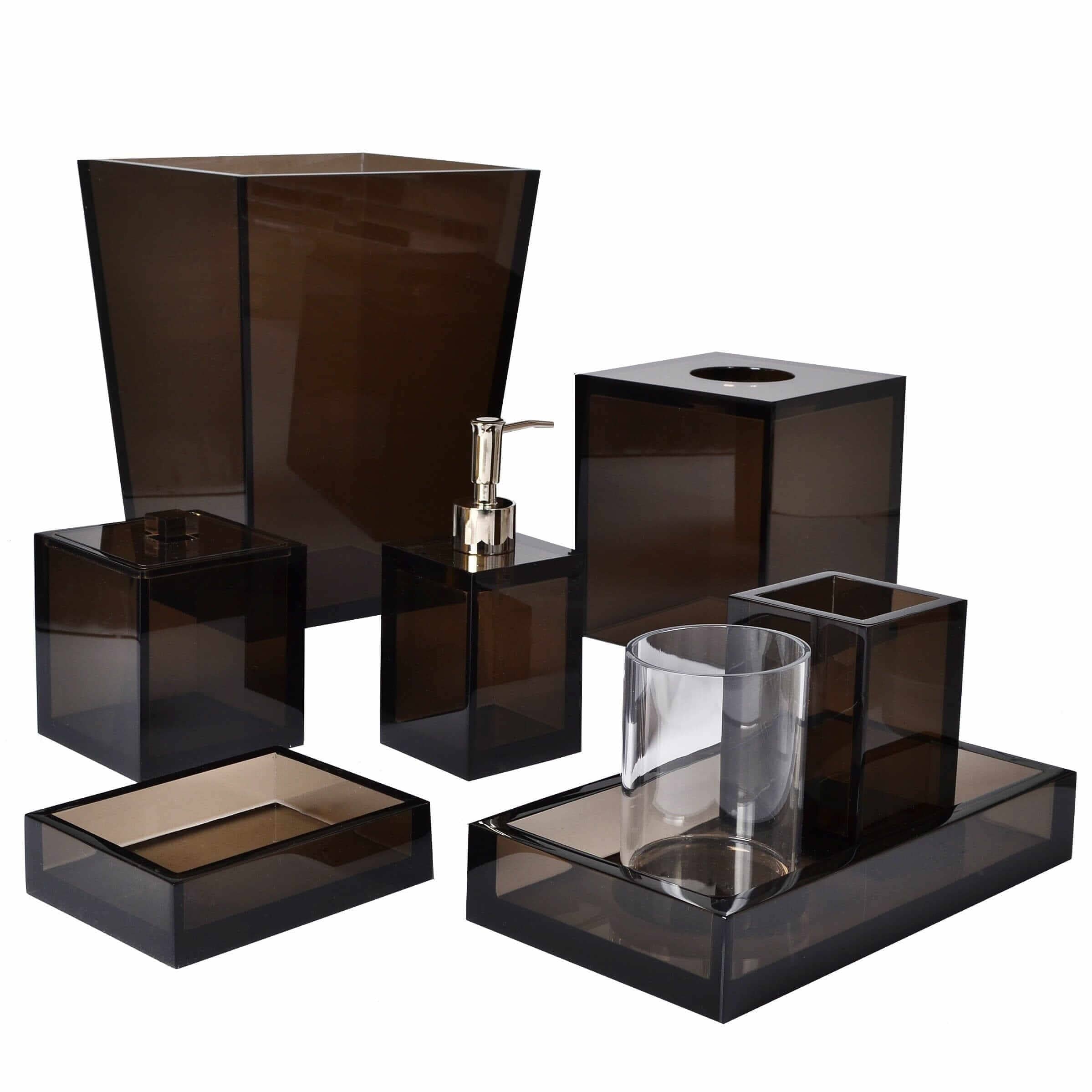 Edgy, translucent smoke Lucite bath accessories