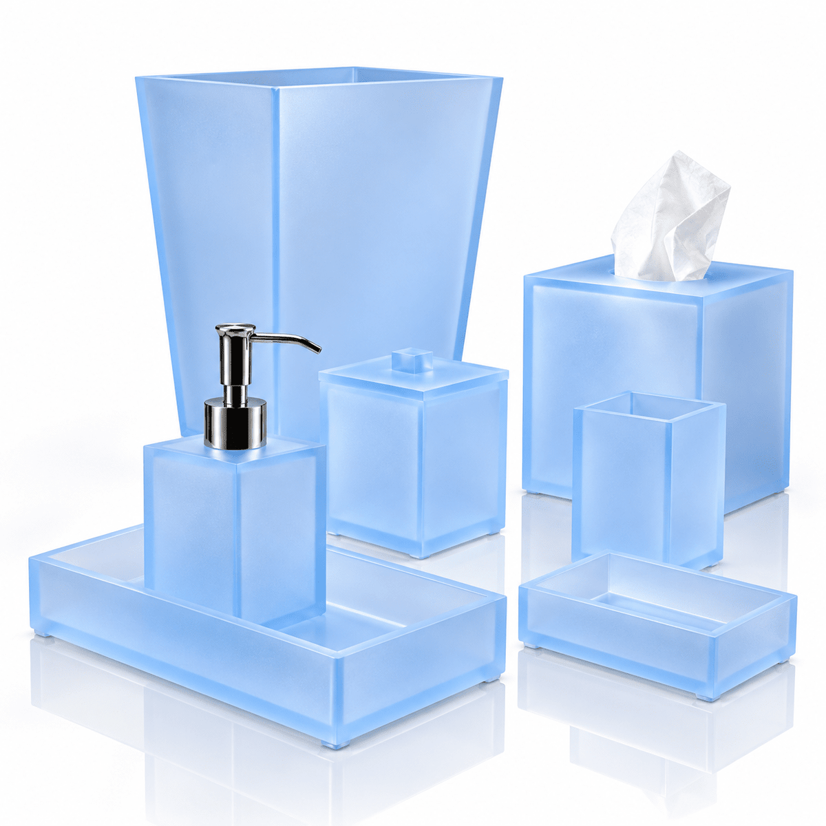 Soothing blue, translucnet lucite bath accessories