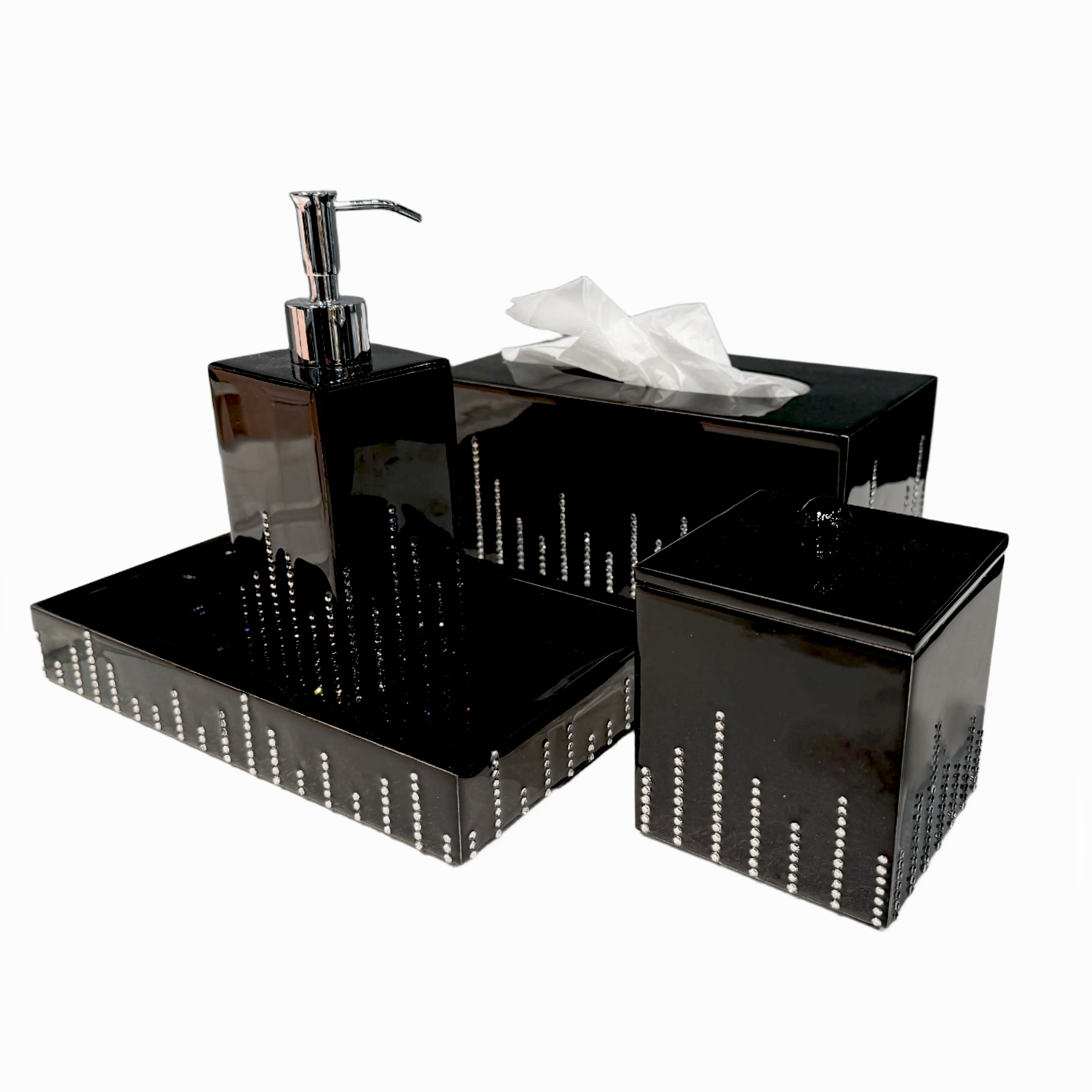 Black bath set with linear crystals