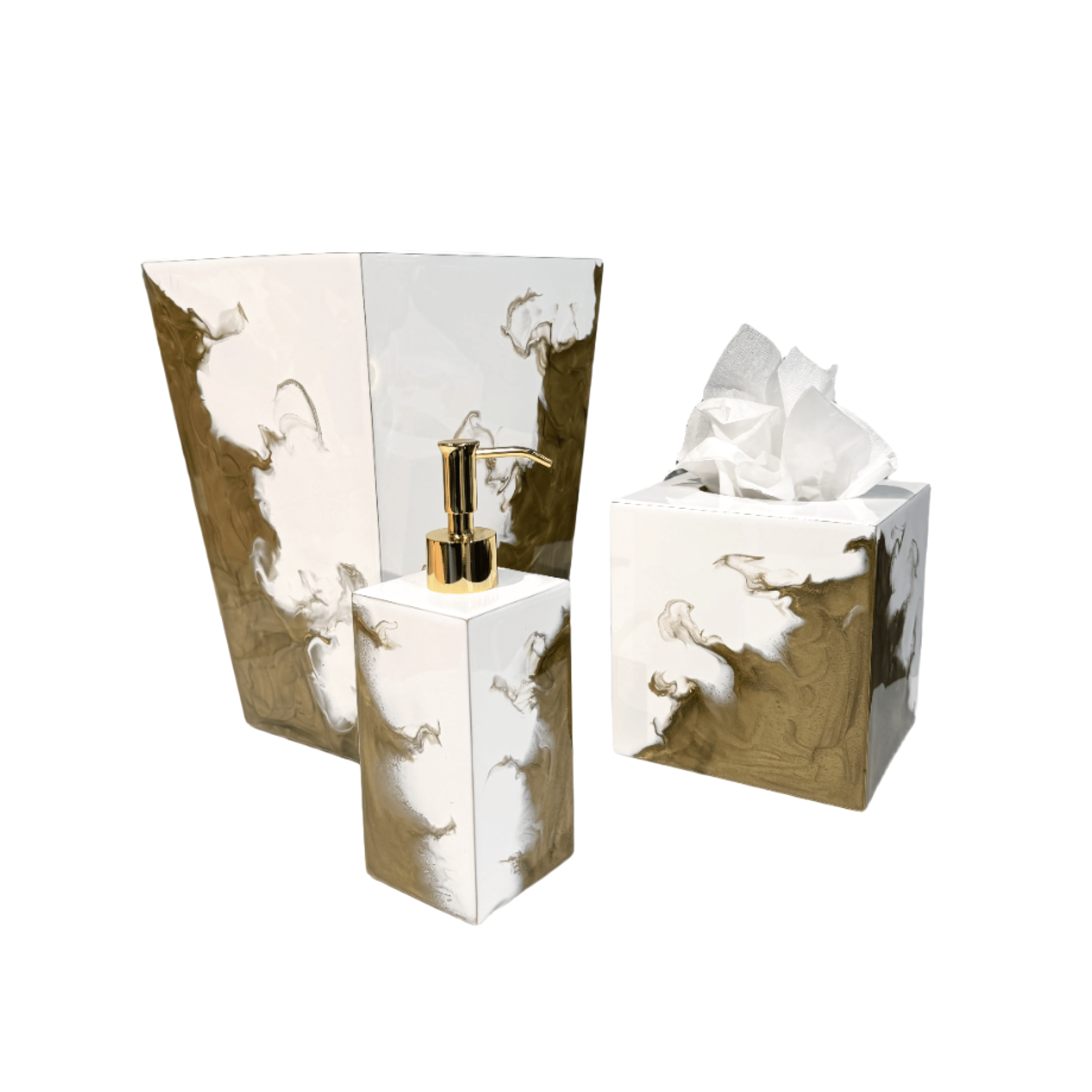 explosive molten gold on white bath accessories