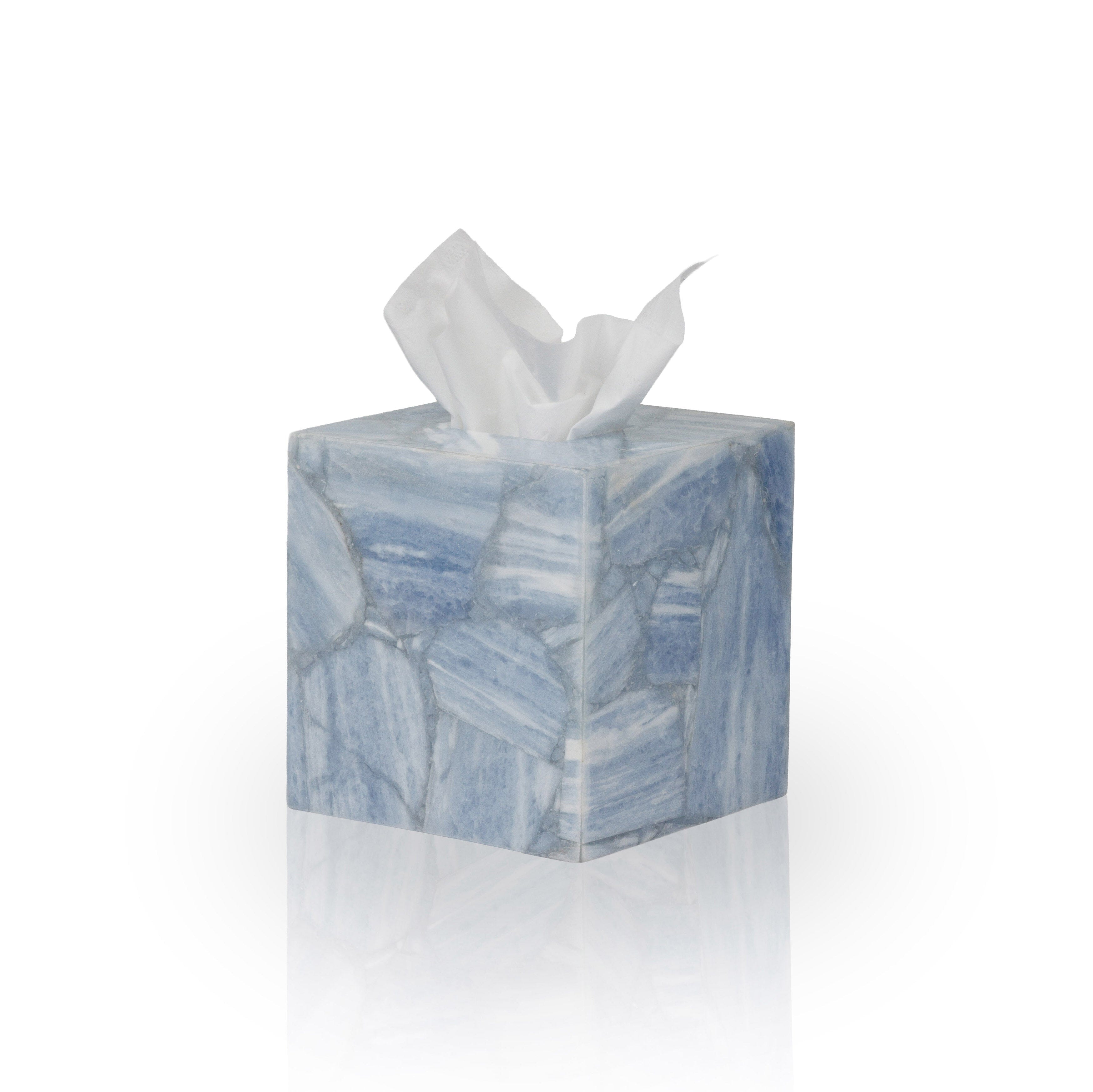 blue calcite gemstone tissue box