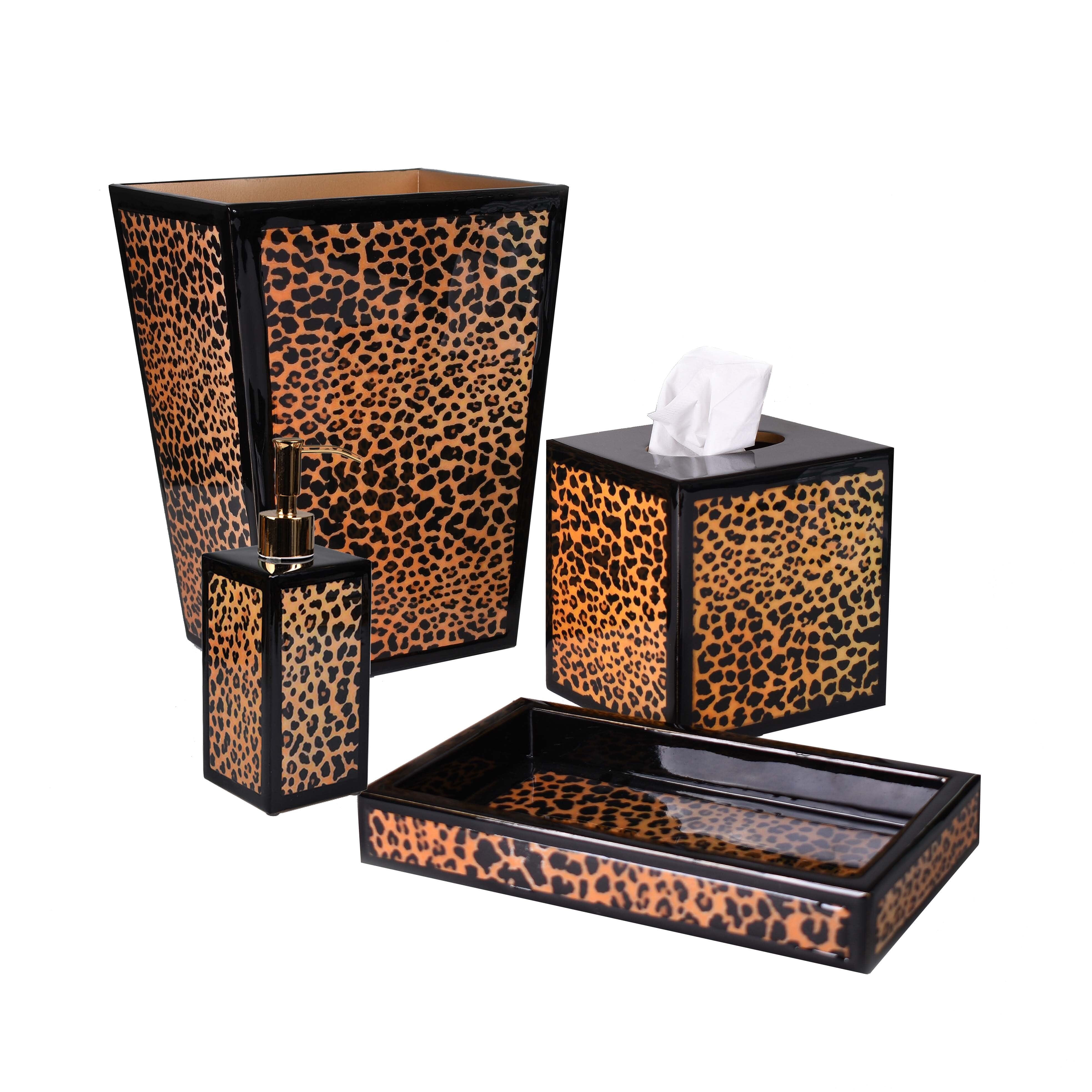 Leopard animal print with black trim bathroom set