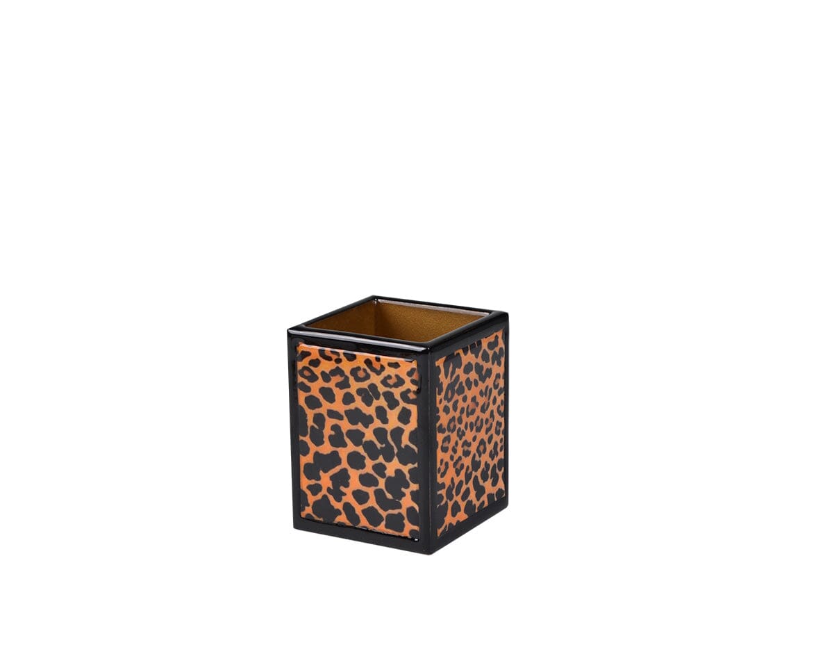 Brush holder will bold leopard print and black trim.