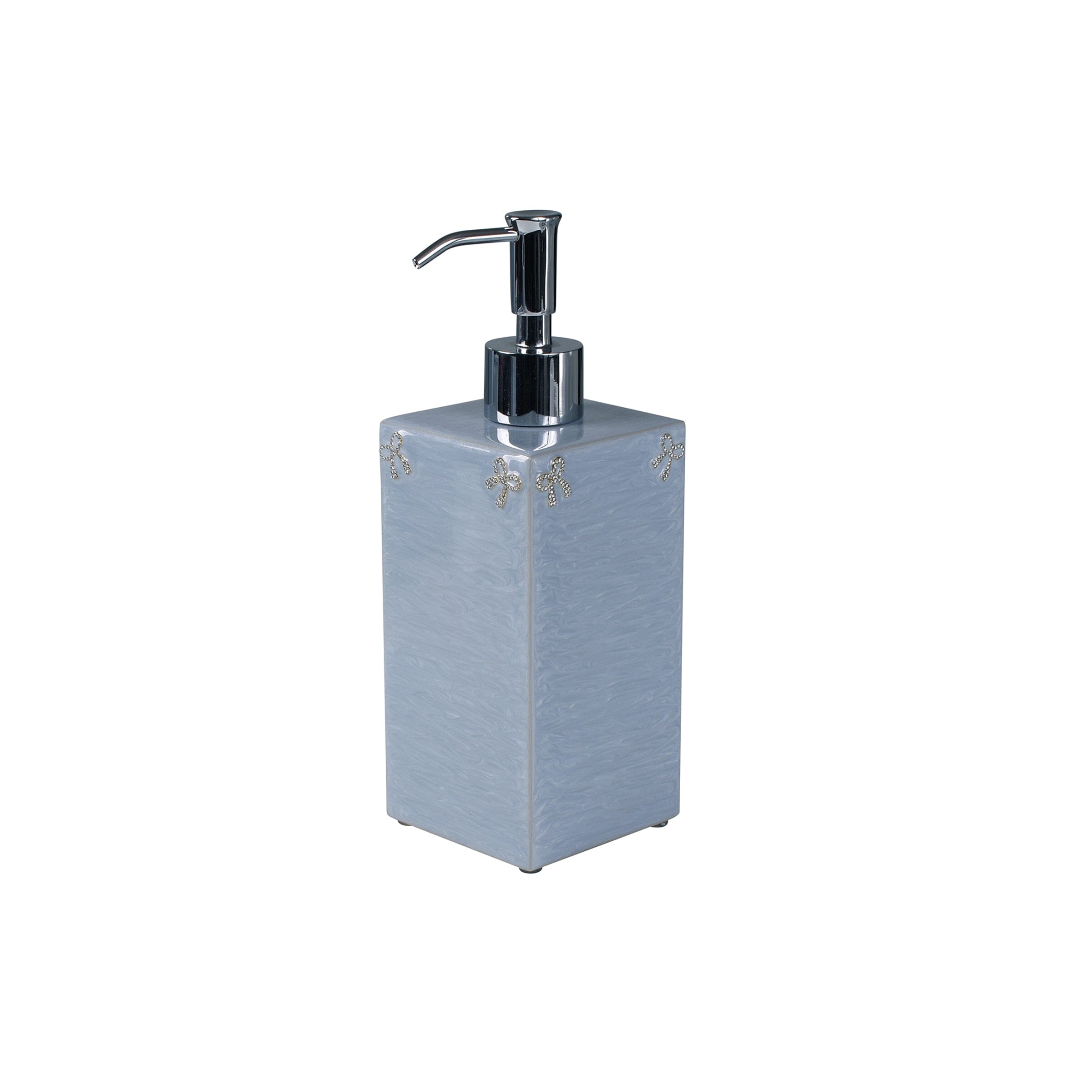 Box pump accented with hand set crystal bows.