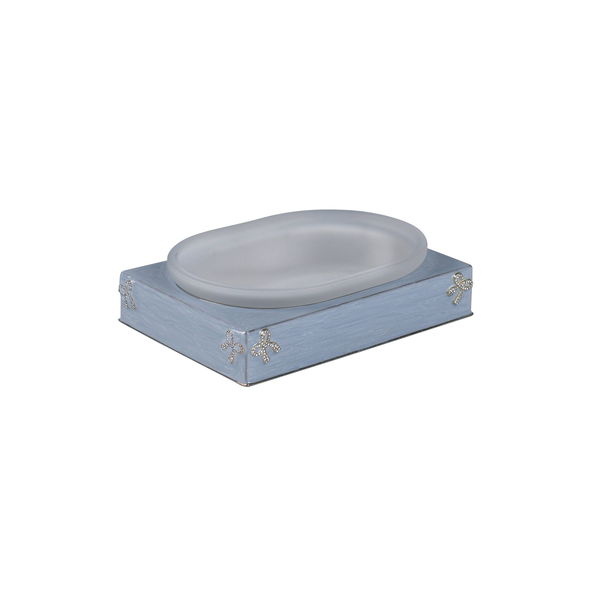 Rectangular glass soap dish with crystal bows on the base.