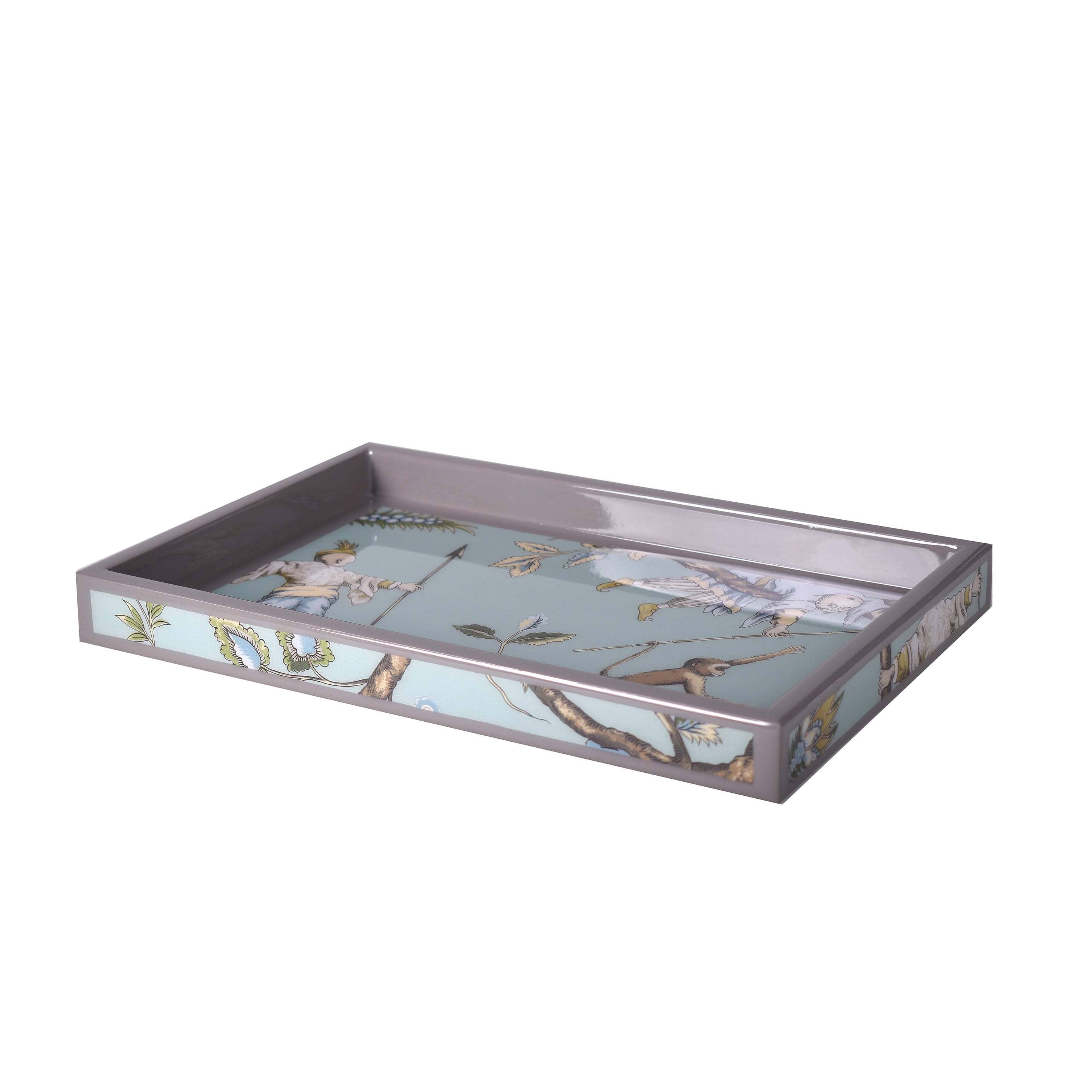 Large vanity tray with exotic hunting scene