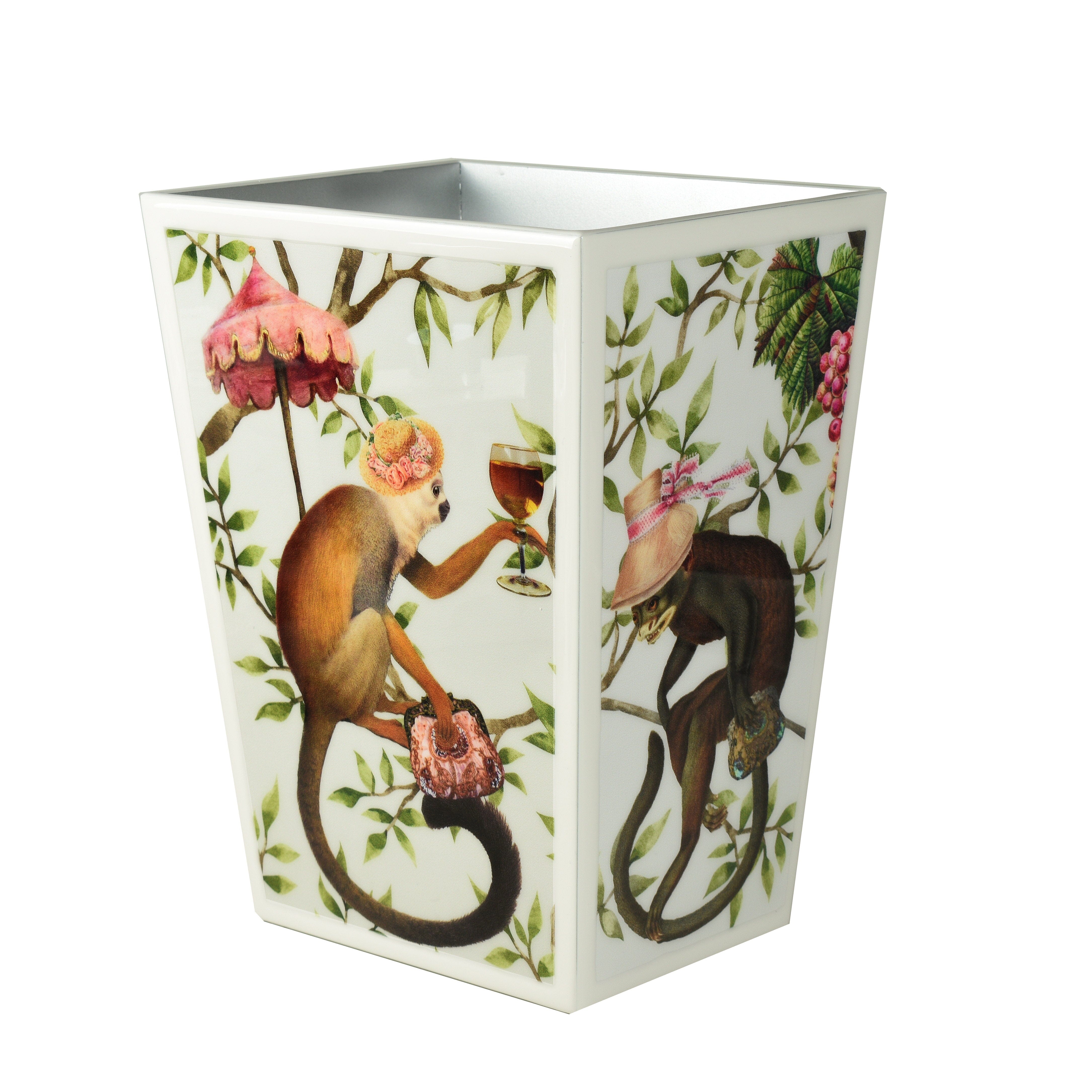 Wastebasket with monkey print
