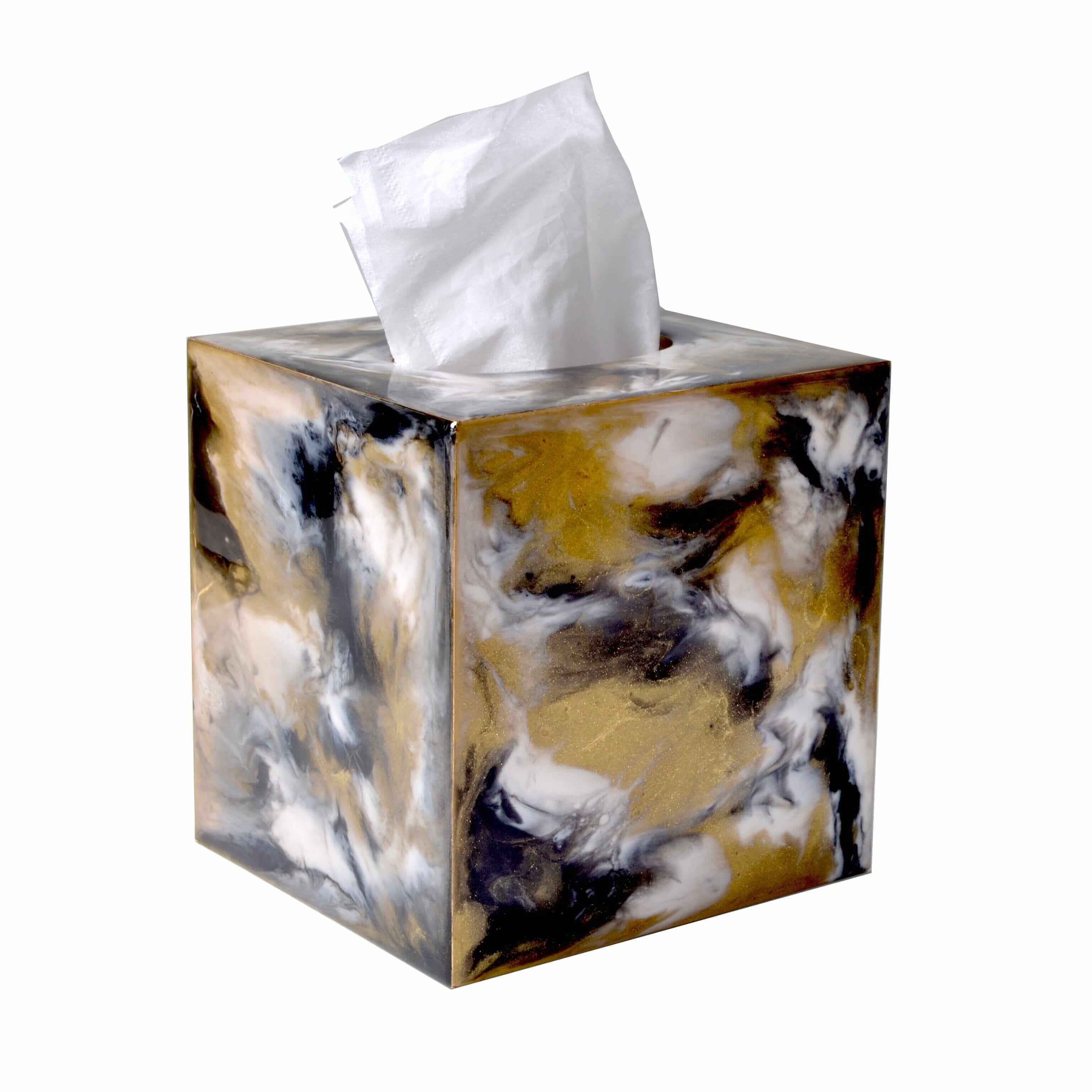 Tissue boutique hand enaemeld in black and gold water color effect.
