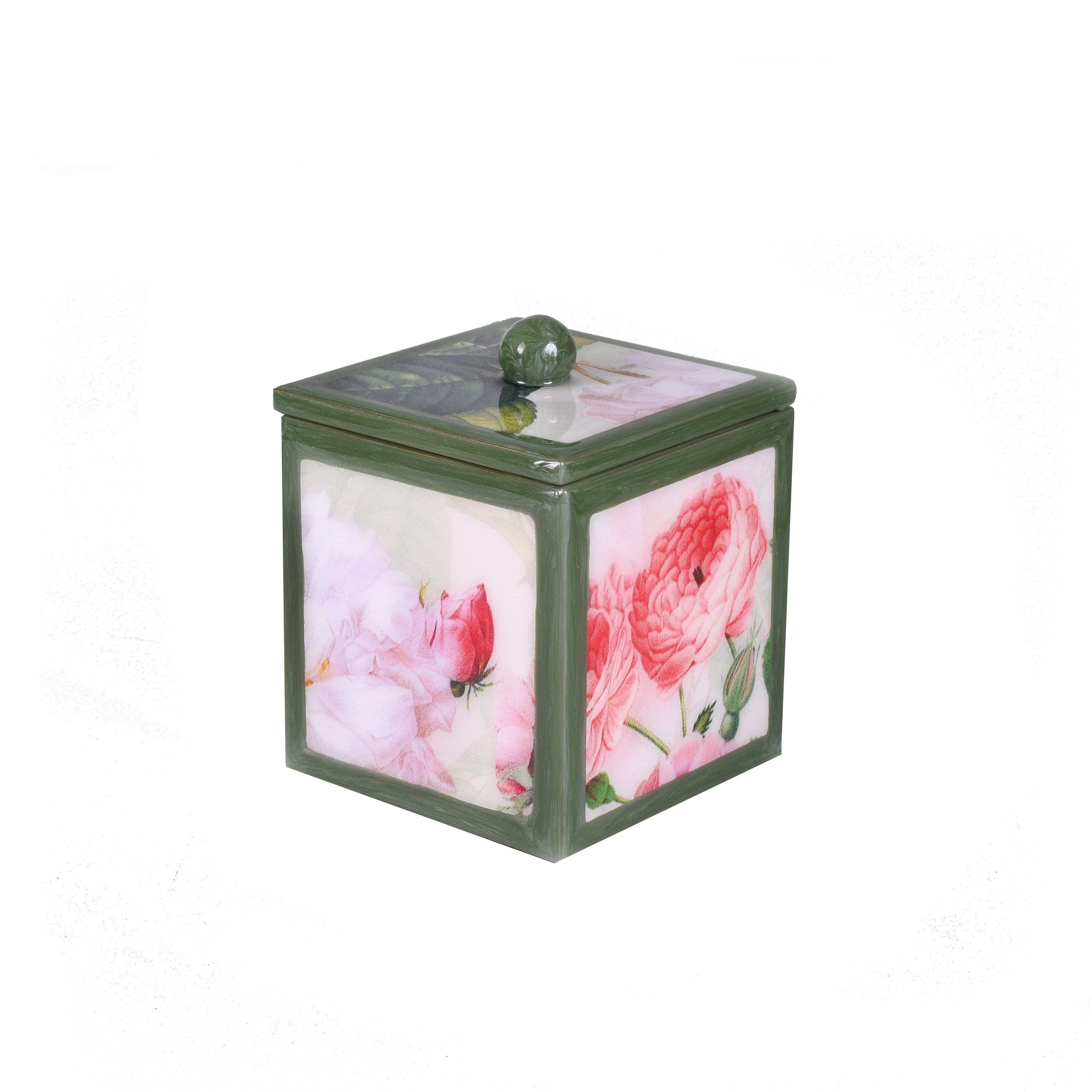 Container with lid in botanical pattern