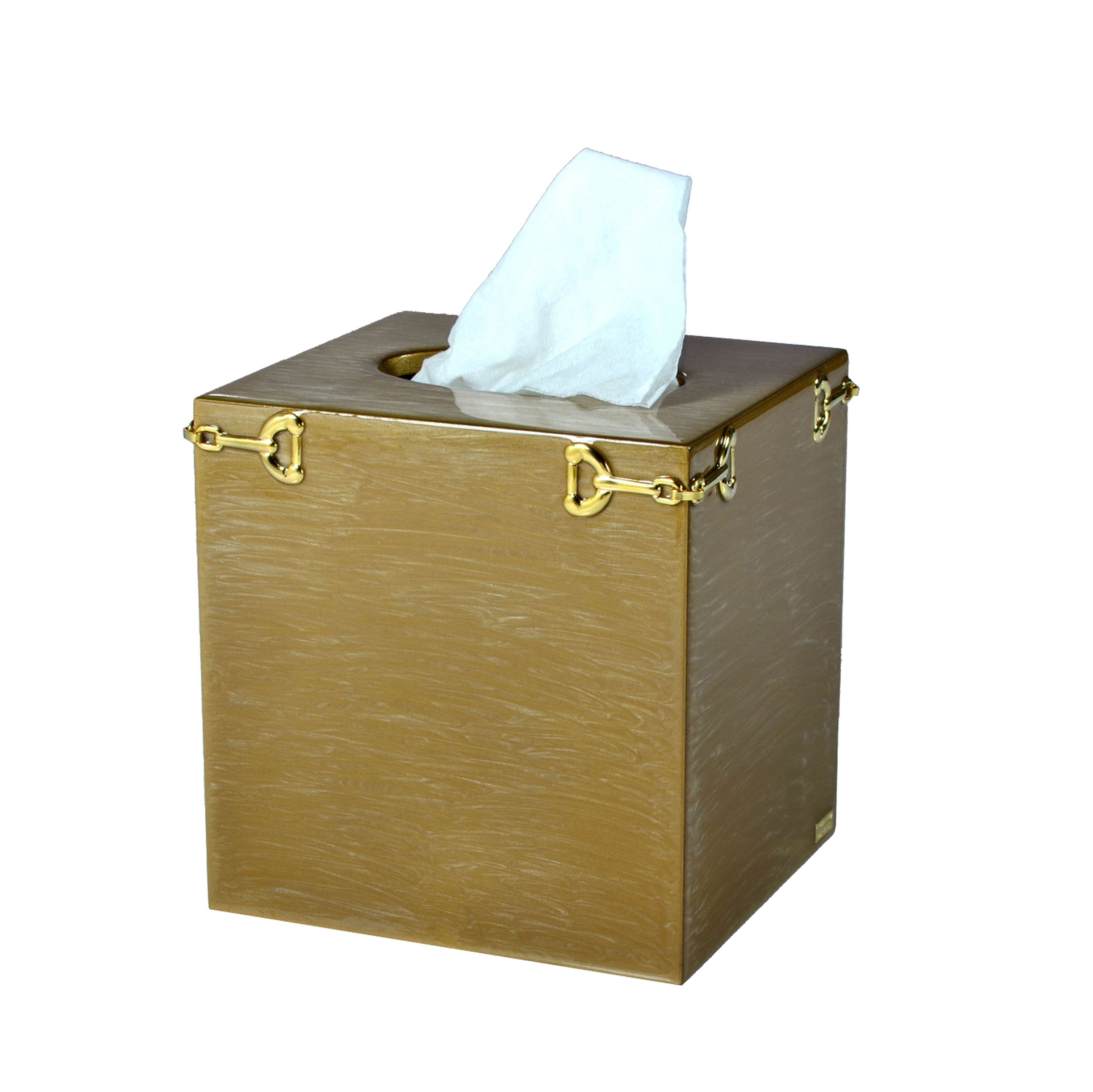 tissue box with stirrup accents