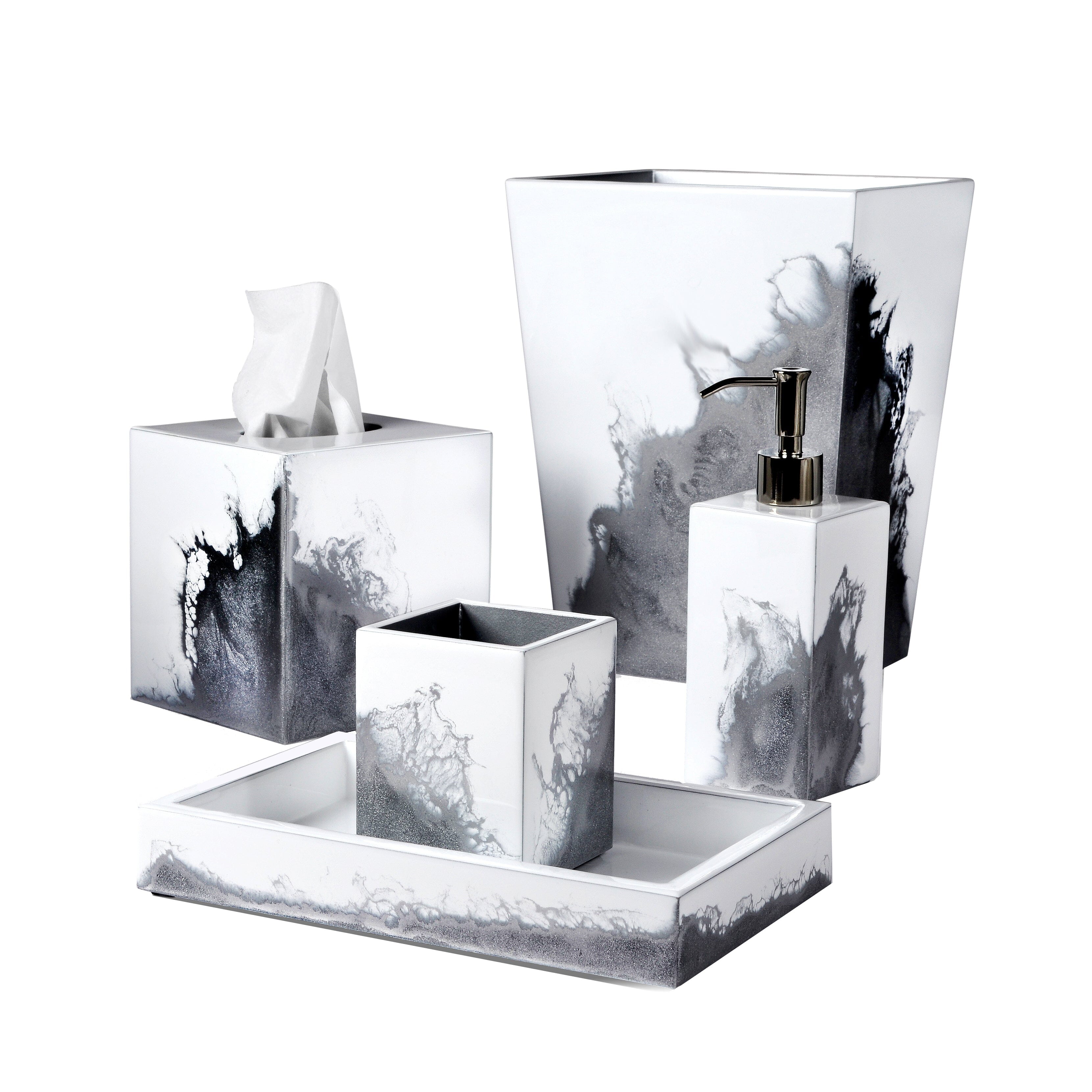 White bath set with silver eruptions of enamel
