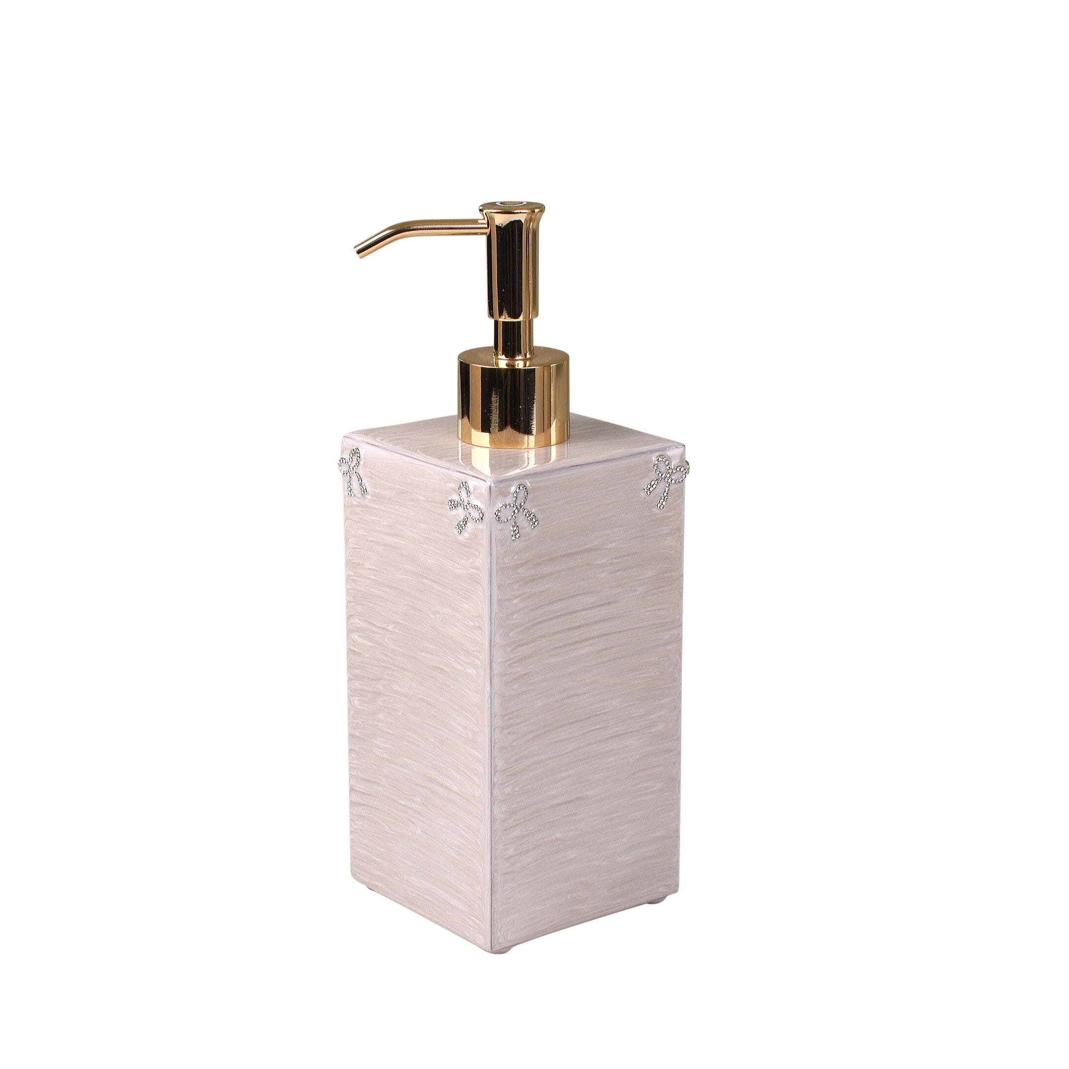 Box pump accented with hand set crystal bows.