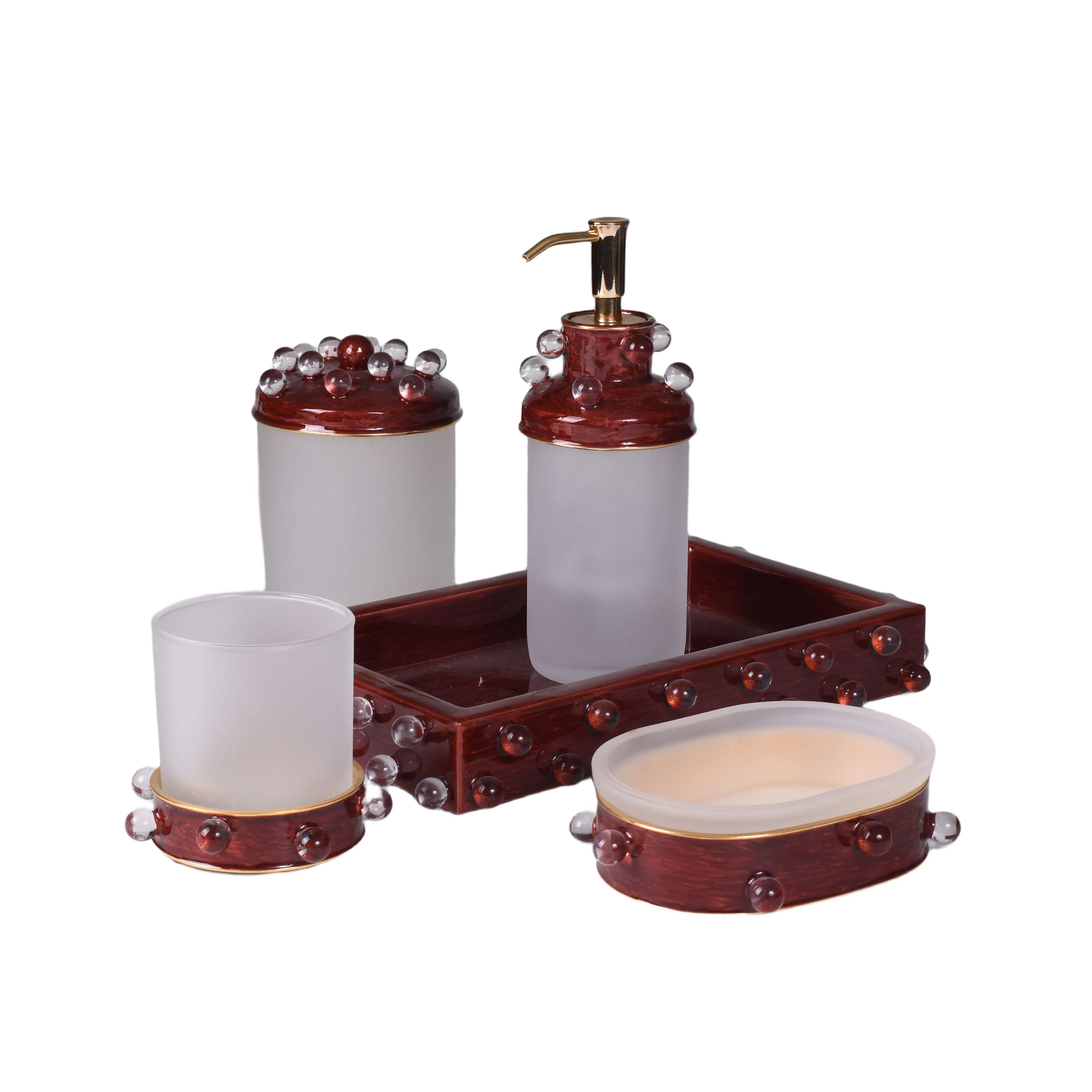 decorative bath set adorned with lucite spheres