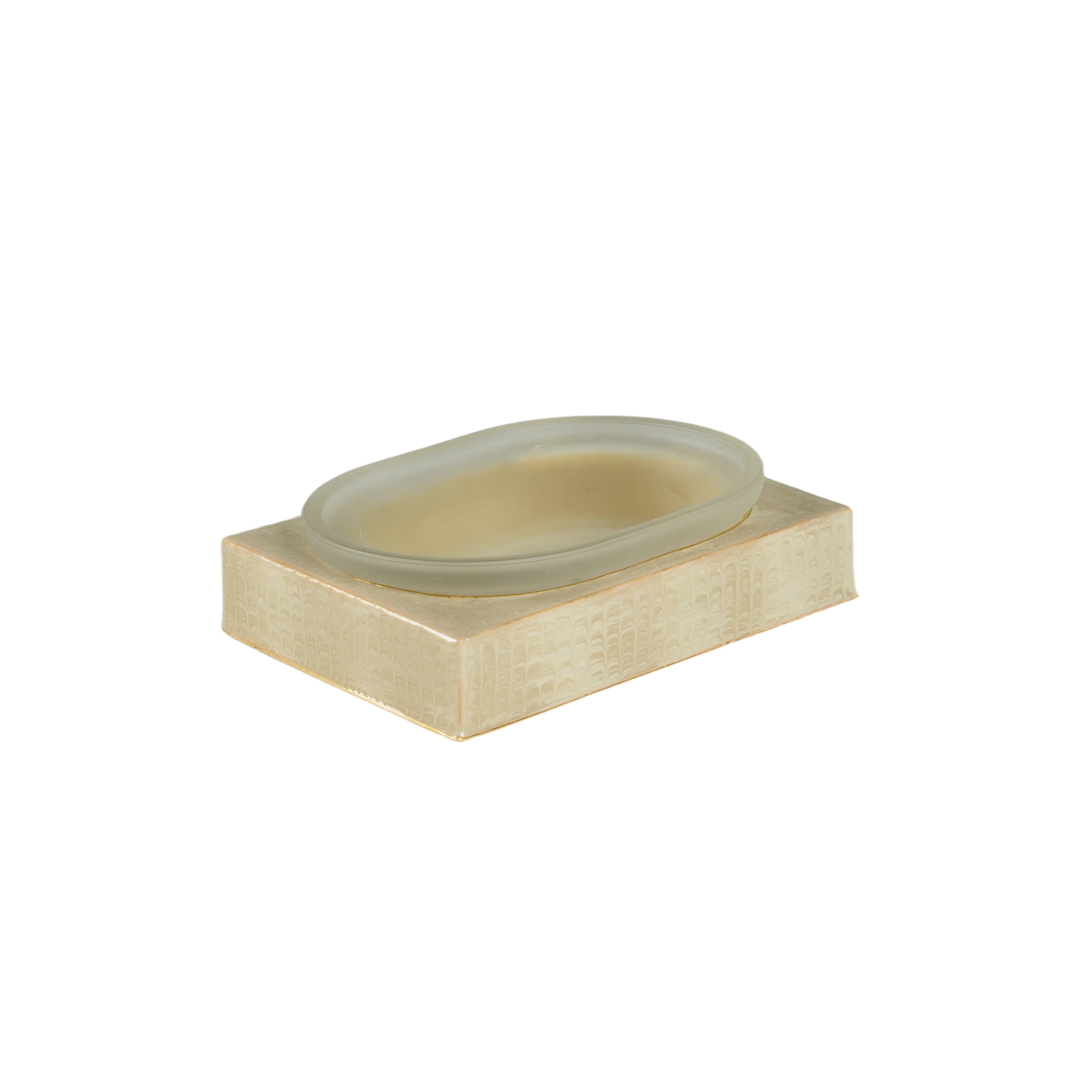 Glass soap dish with twill enamel pattern
