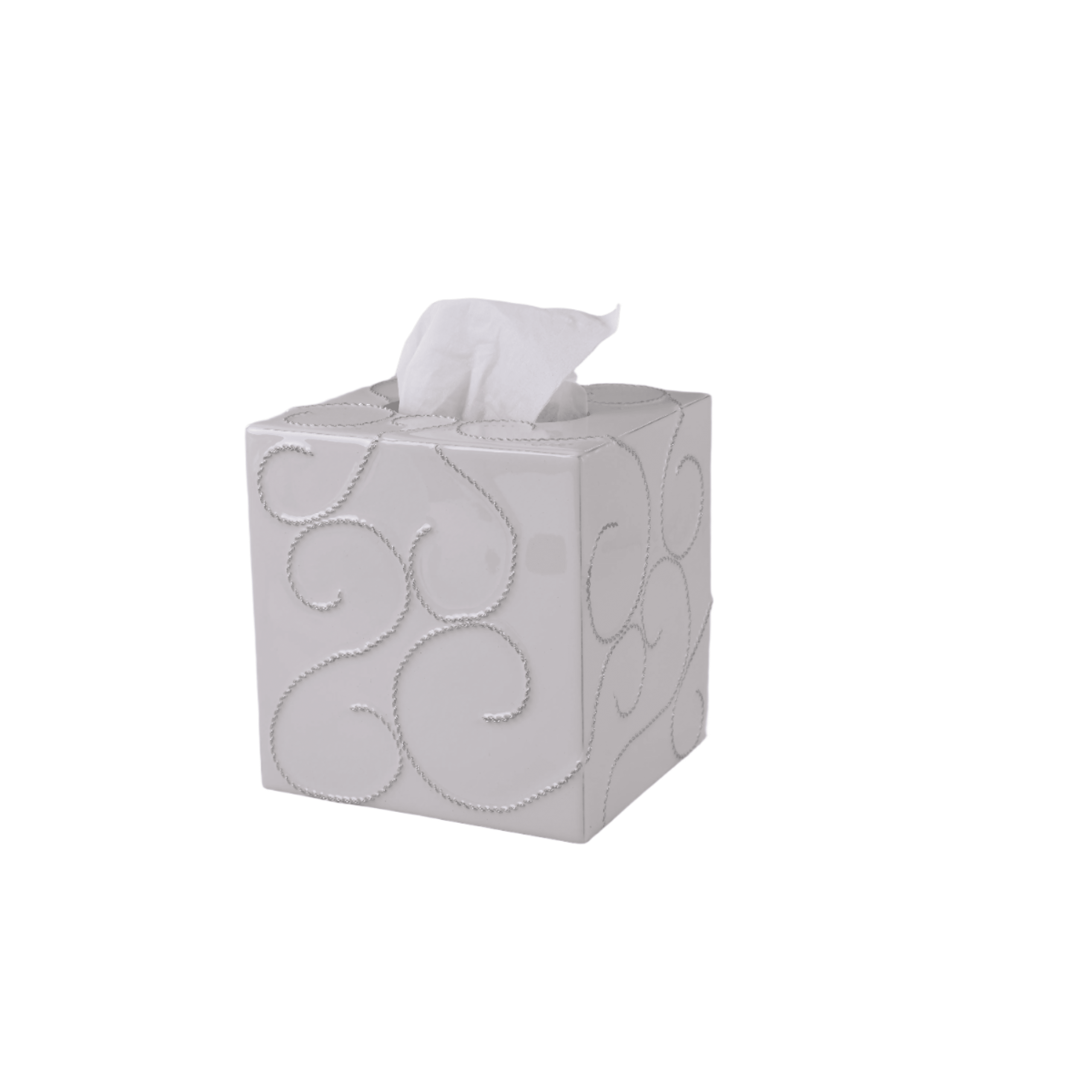 Tissue box with metal chain ornaments