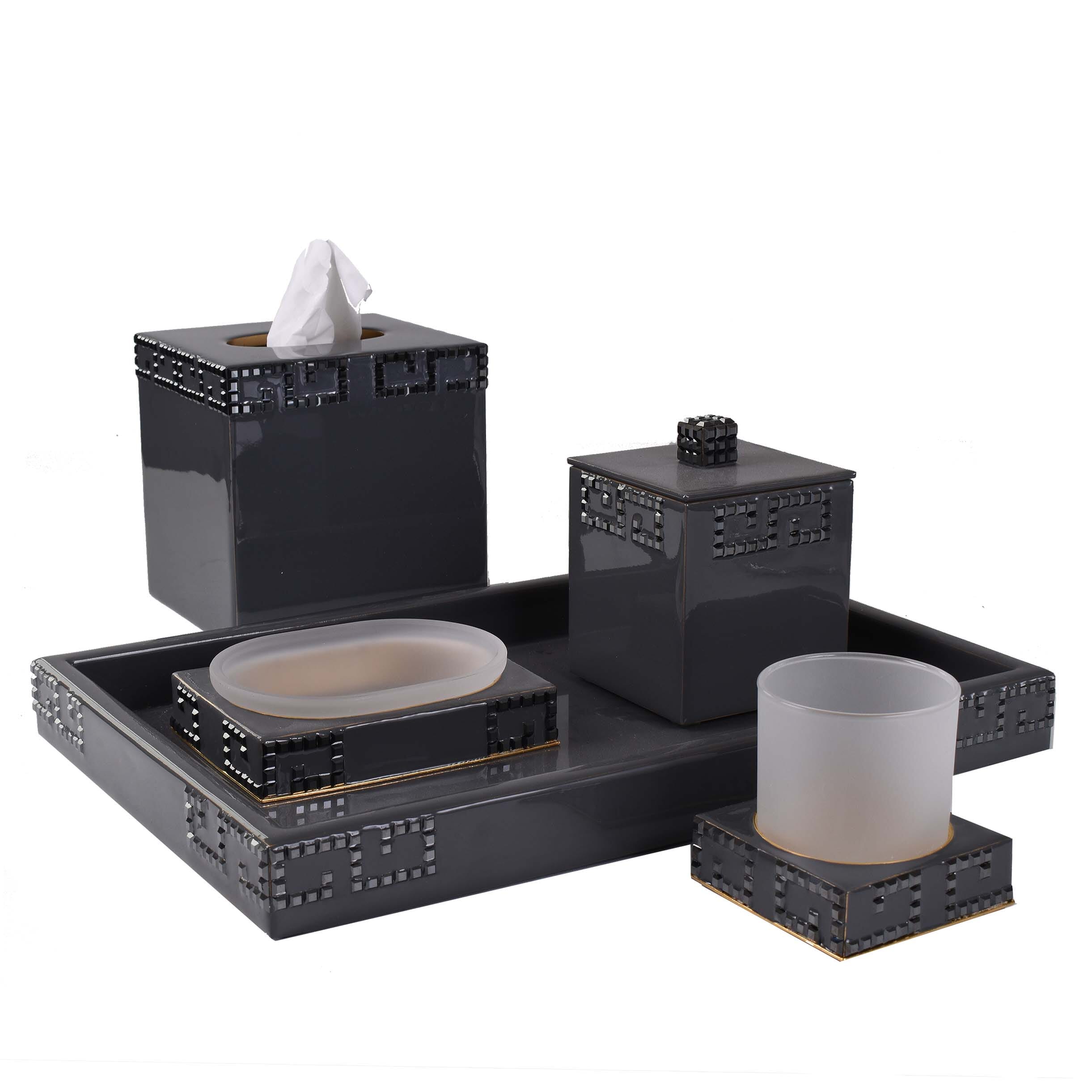 Black crystal stones on charcoal enamel.