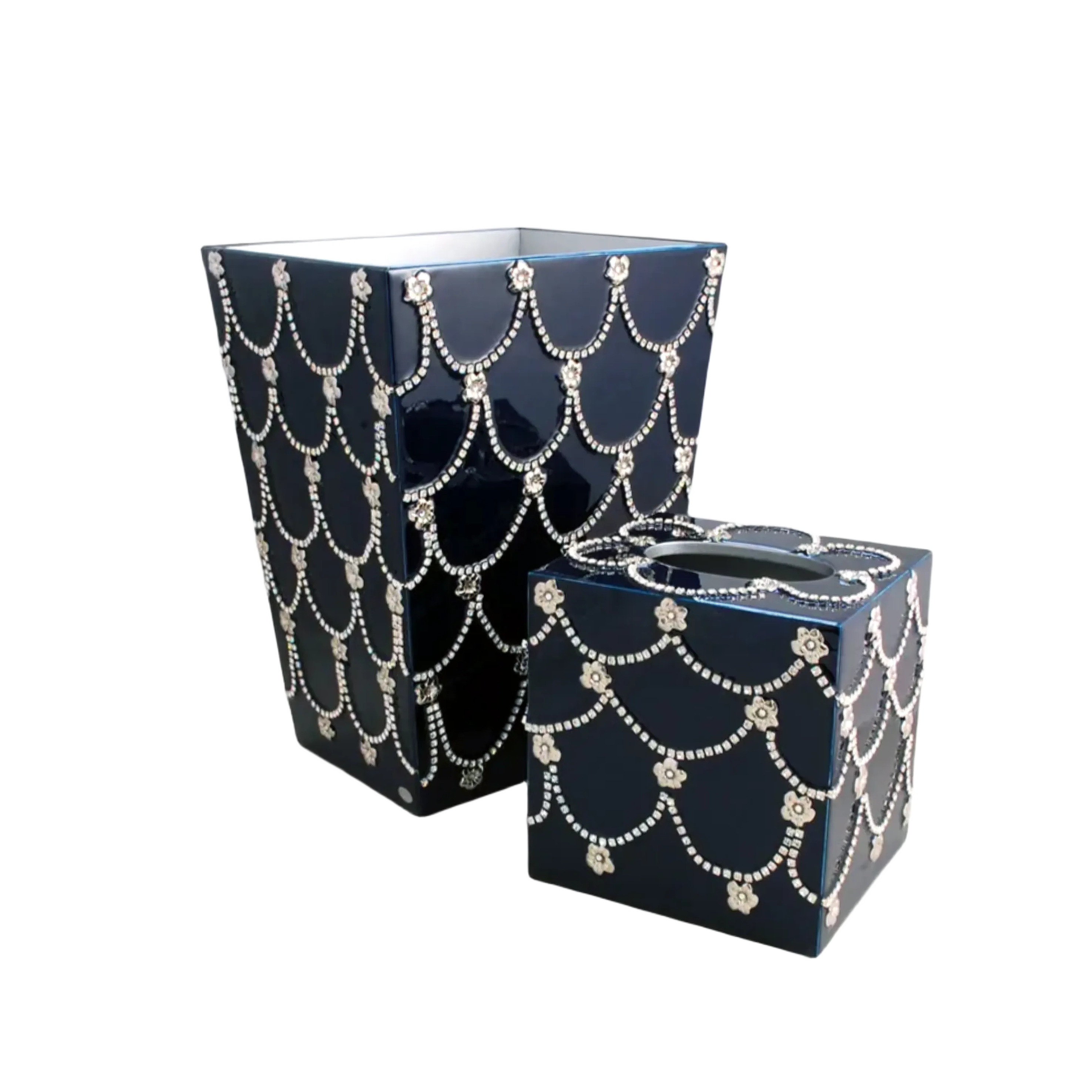 Bath Set embellished with rhinestone chain and pave flowers