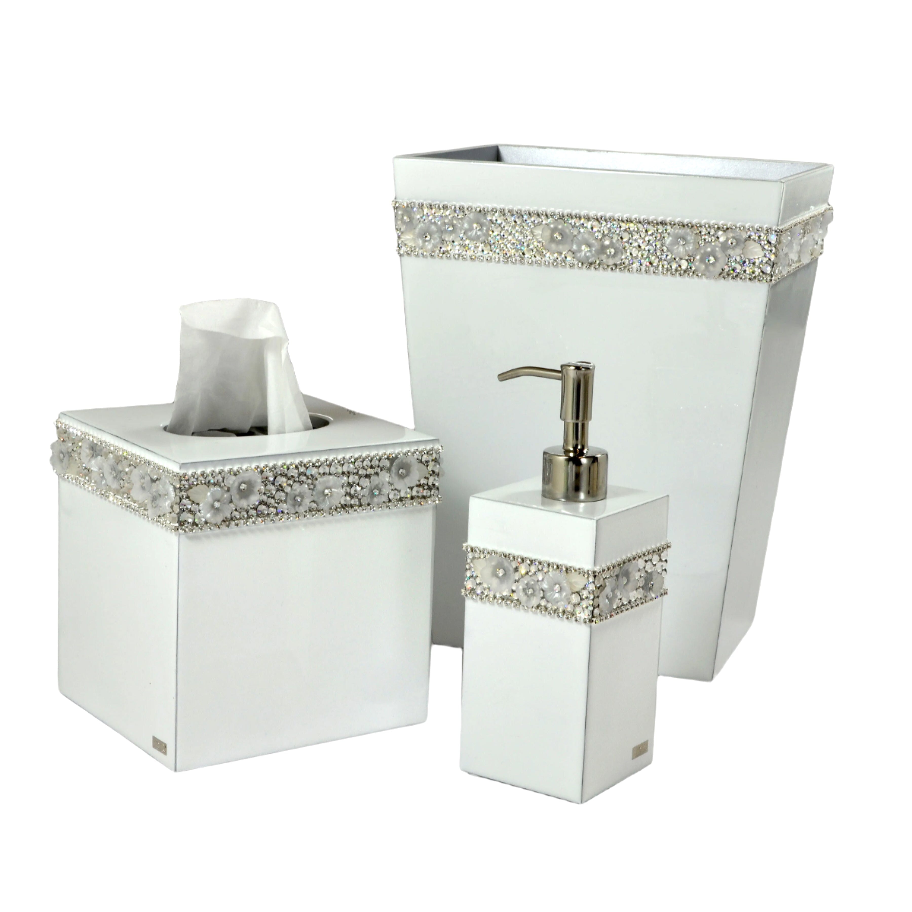 Bath Set adorned with rhinestone chain and glass flowers