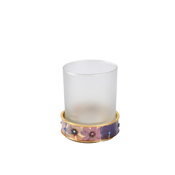 Glass drink cup with decorated wildflower base