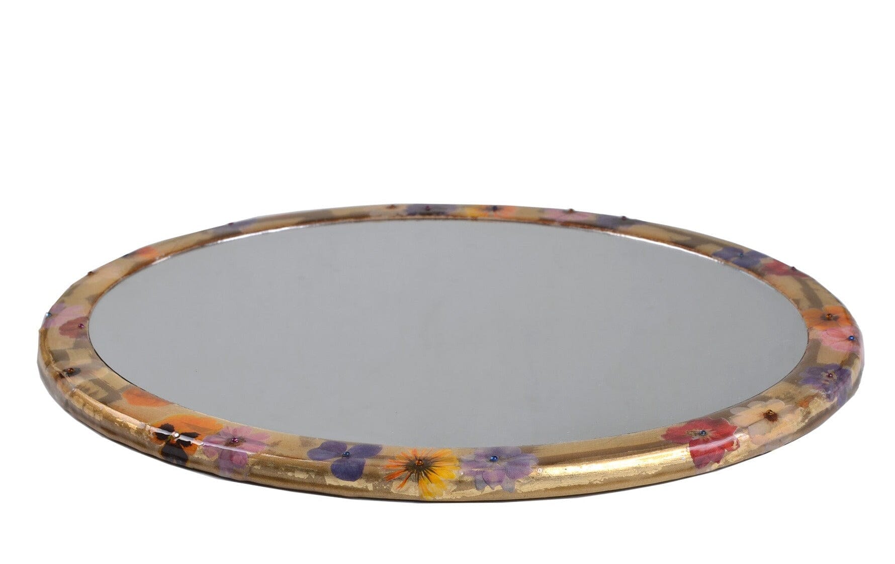 Fleur Oval Vanity Tray with mirror and wild flowers