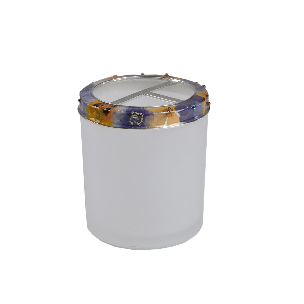 Fleur Round Glass Toothbrush Holder with wild flowers