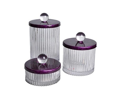 3 jar vanity set with lucite ball handles.