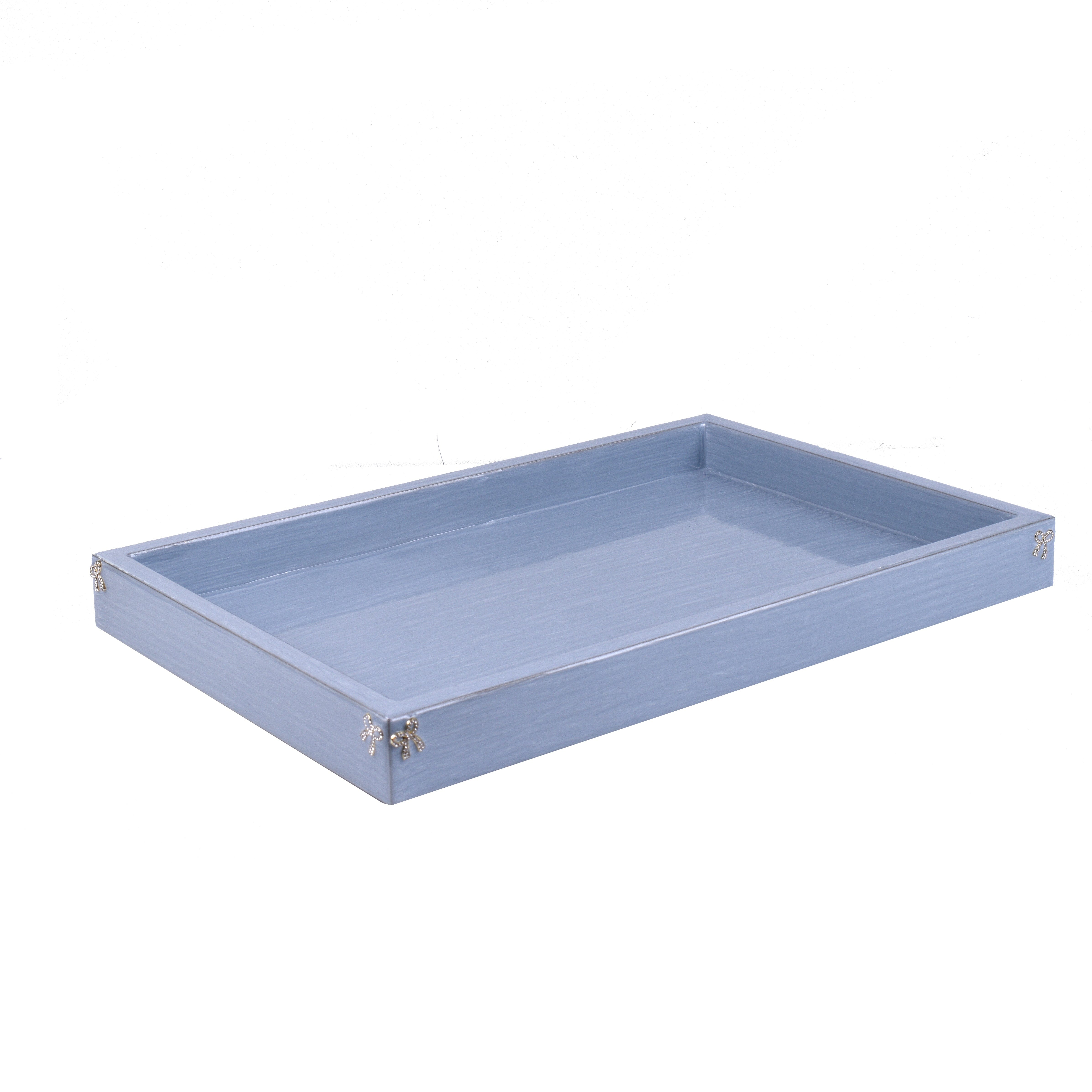 Vanity tray with pave bows on all corners