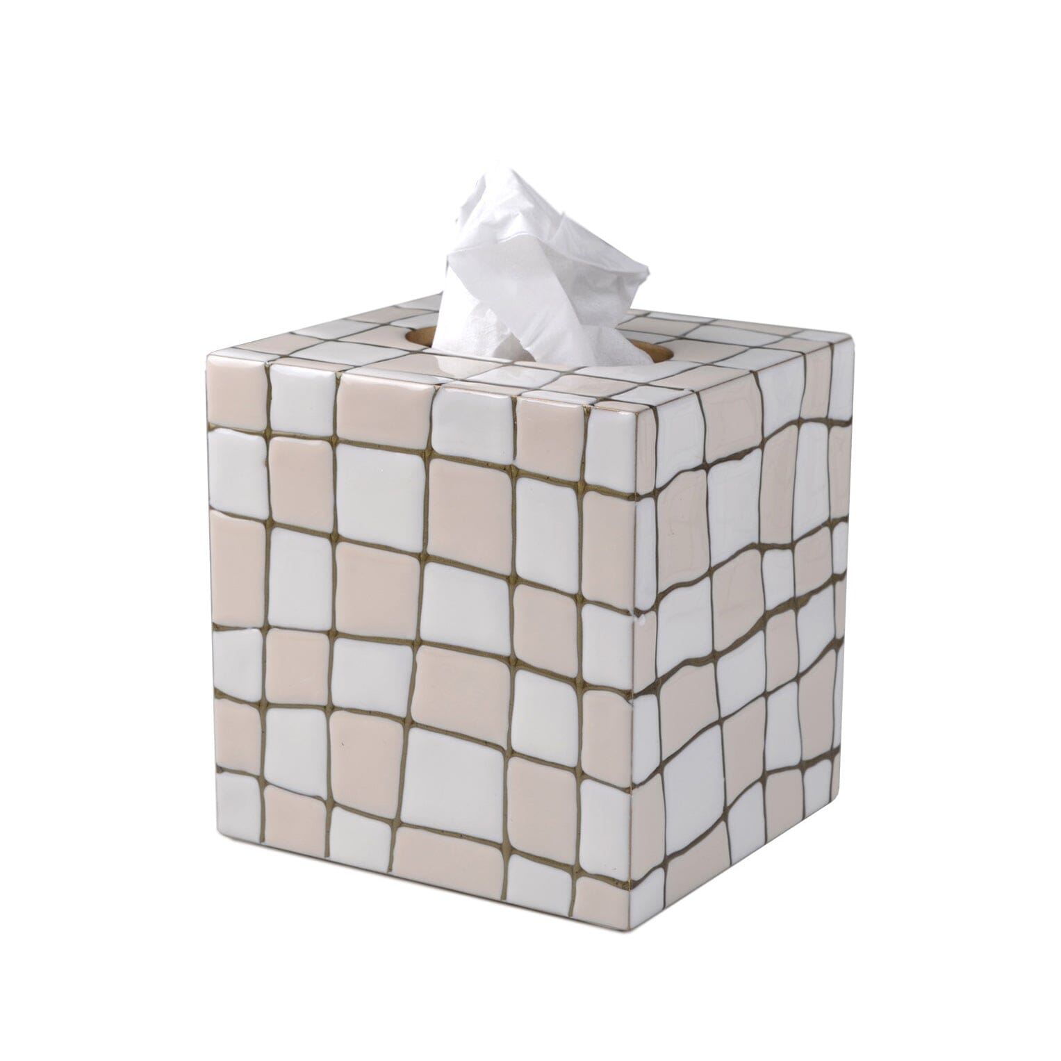 Quattro Tissue Boutique hand enameled in abstract check pattern