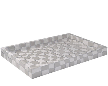 Quattro Medium Tray hand enameled in abstract check pattern