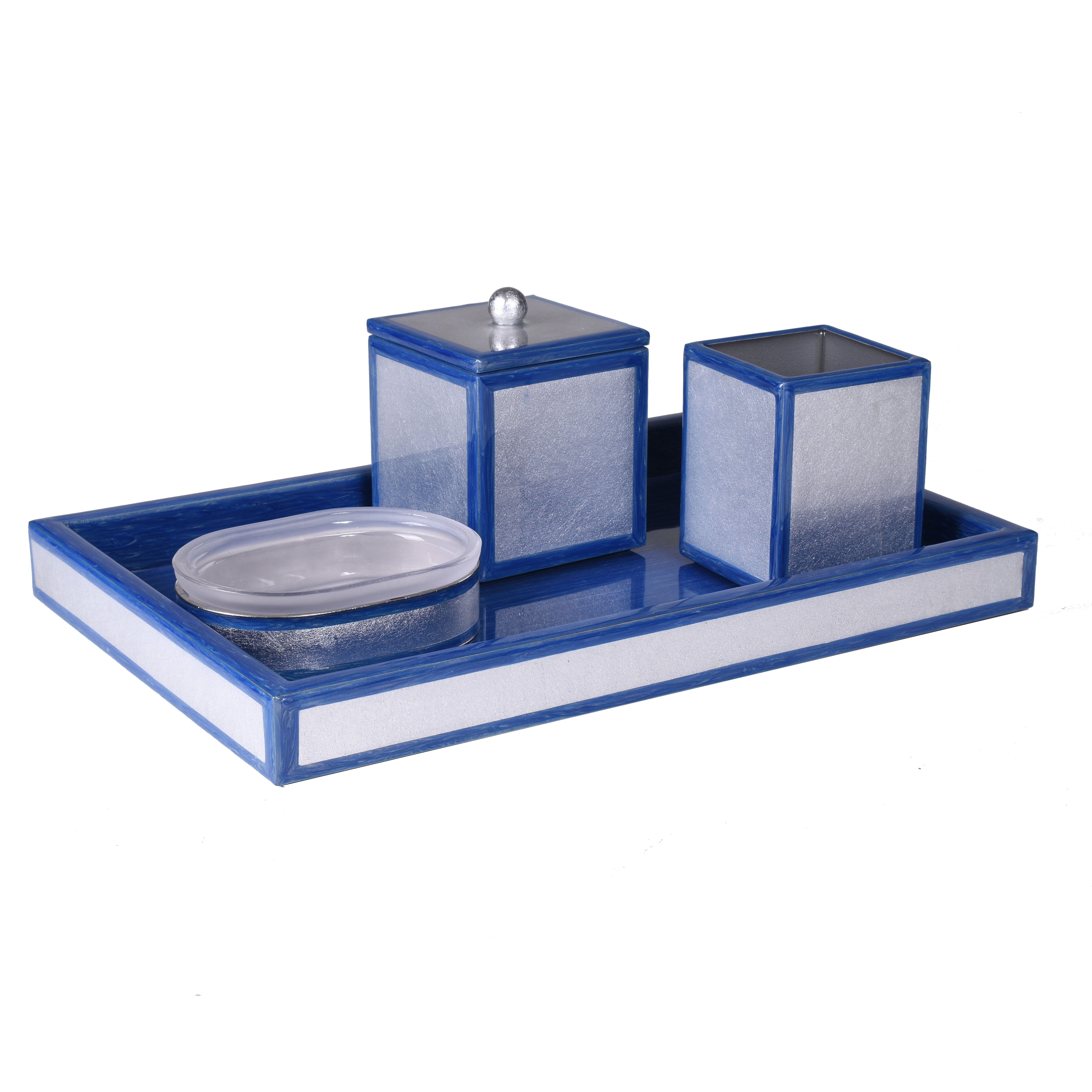 Silver leaf with blue enamel trim