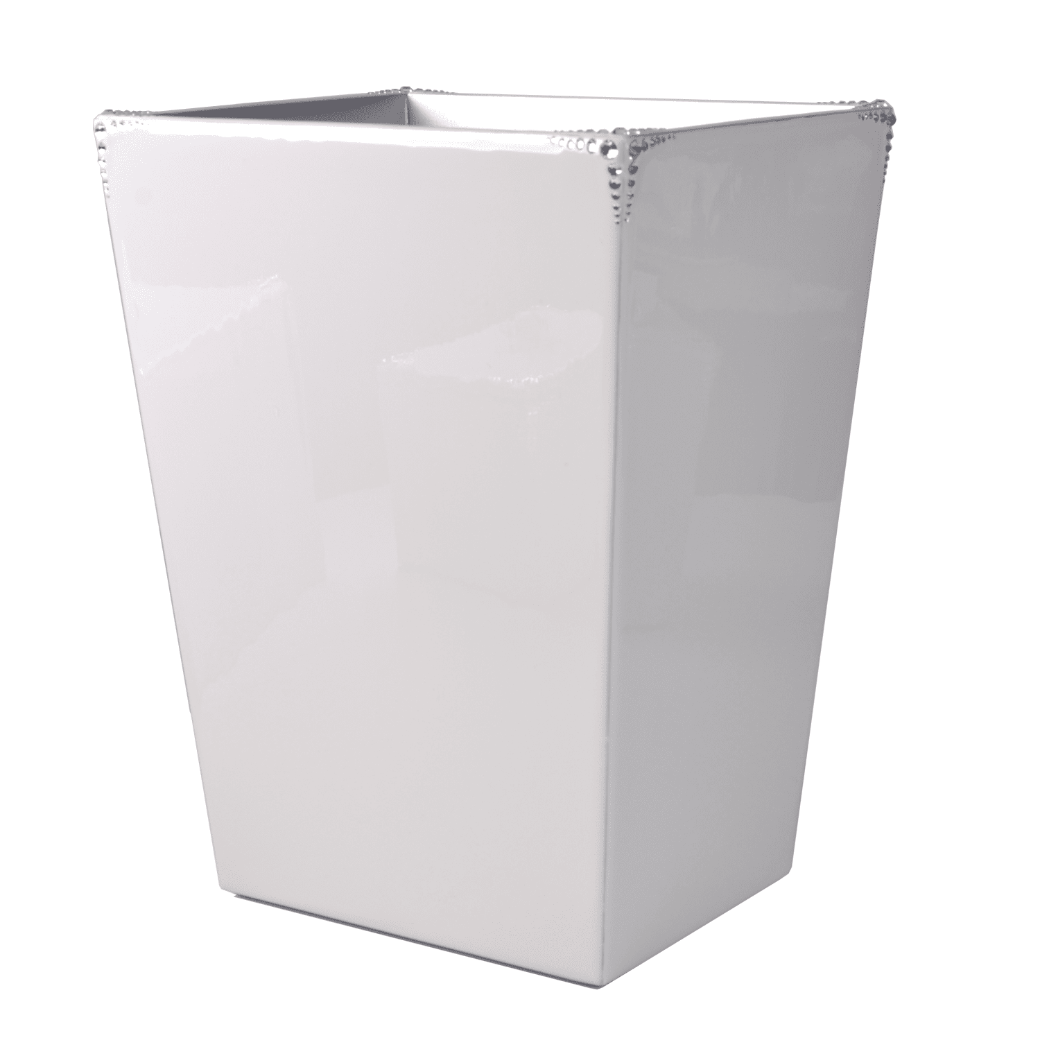 Straight wastebasket with corner crystal accents.
