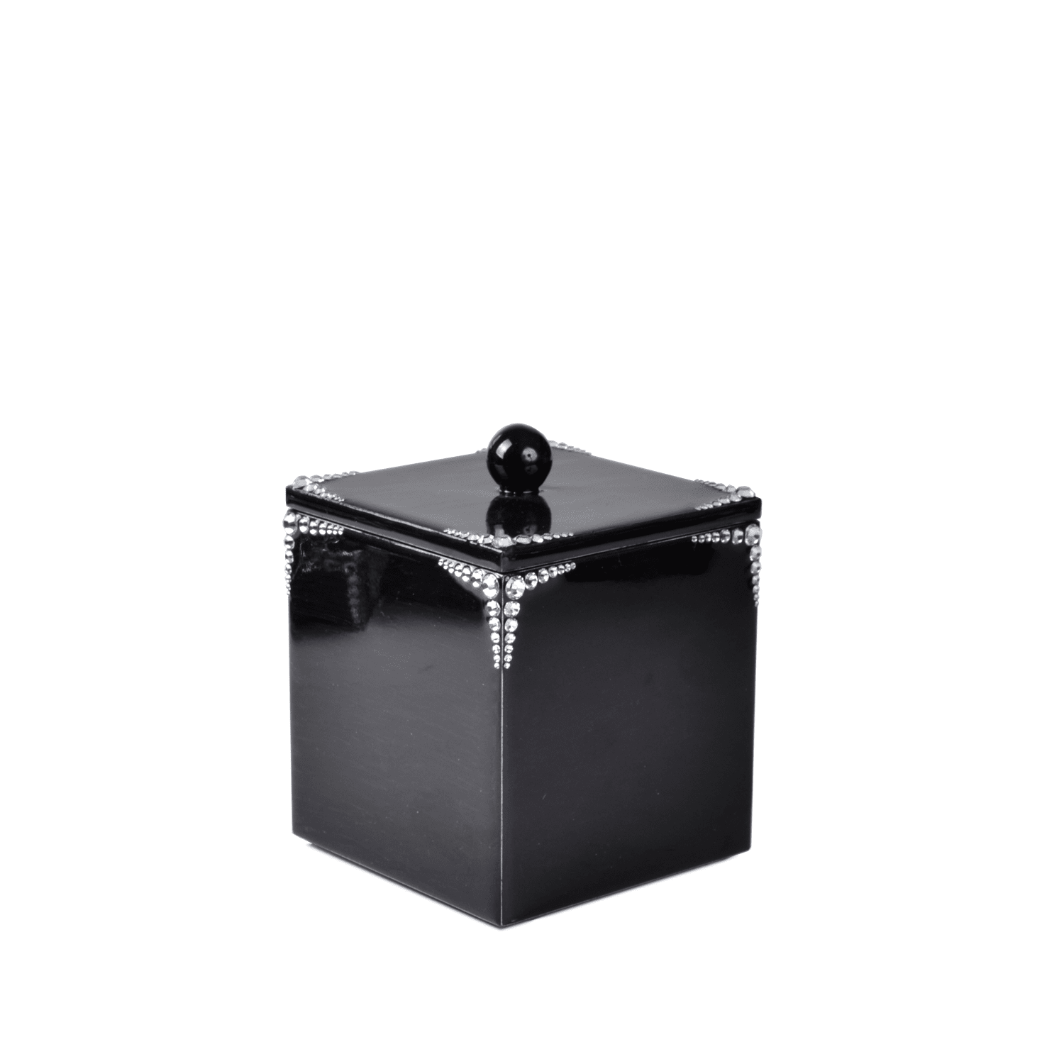 Square container with lid accented with corner crystals.