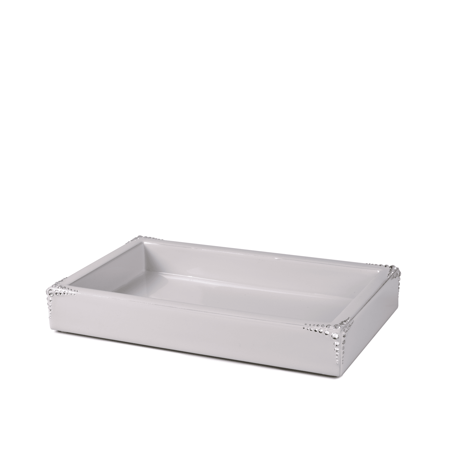 small vanity tray with crystal corner accents.