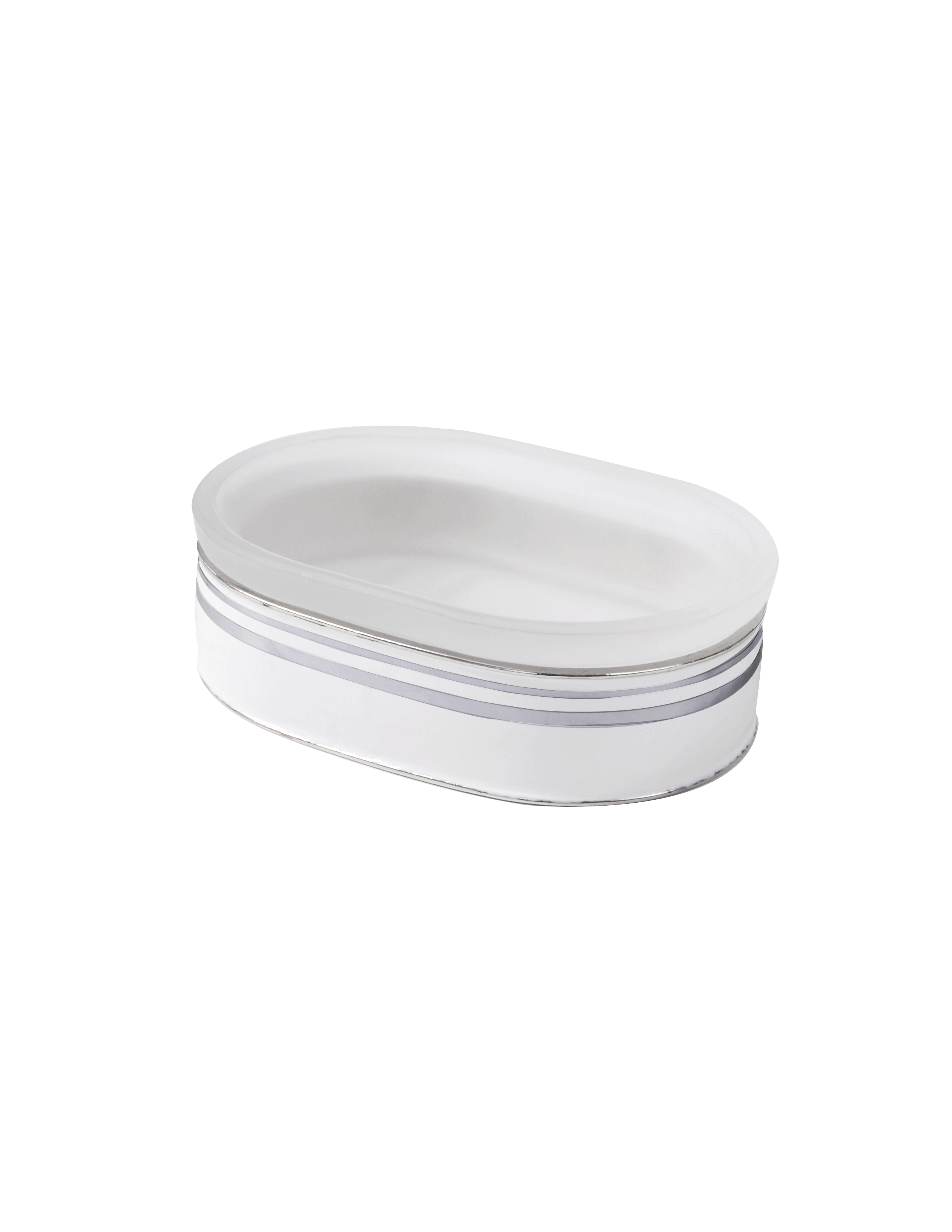 Resort Soap Dish in white color with silver pinstripe