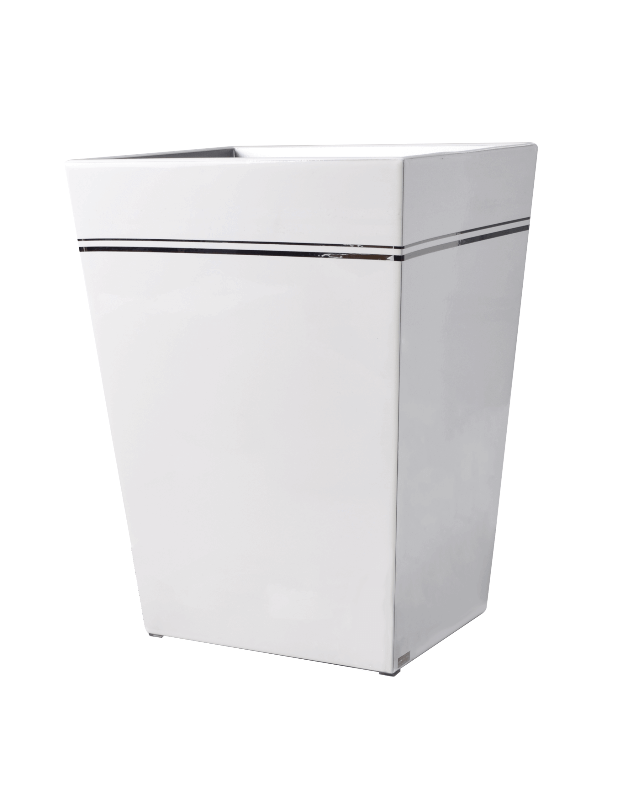 Resort Wastebasket in white color with silver pinstripe