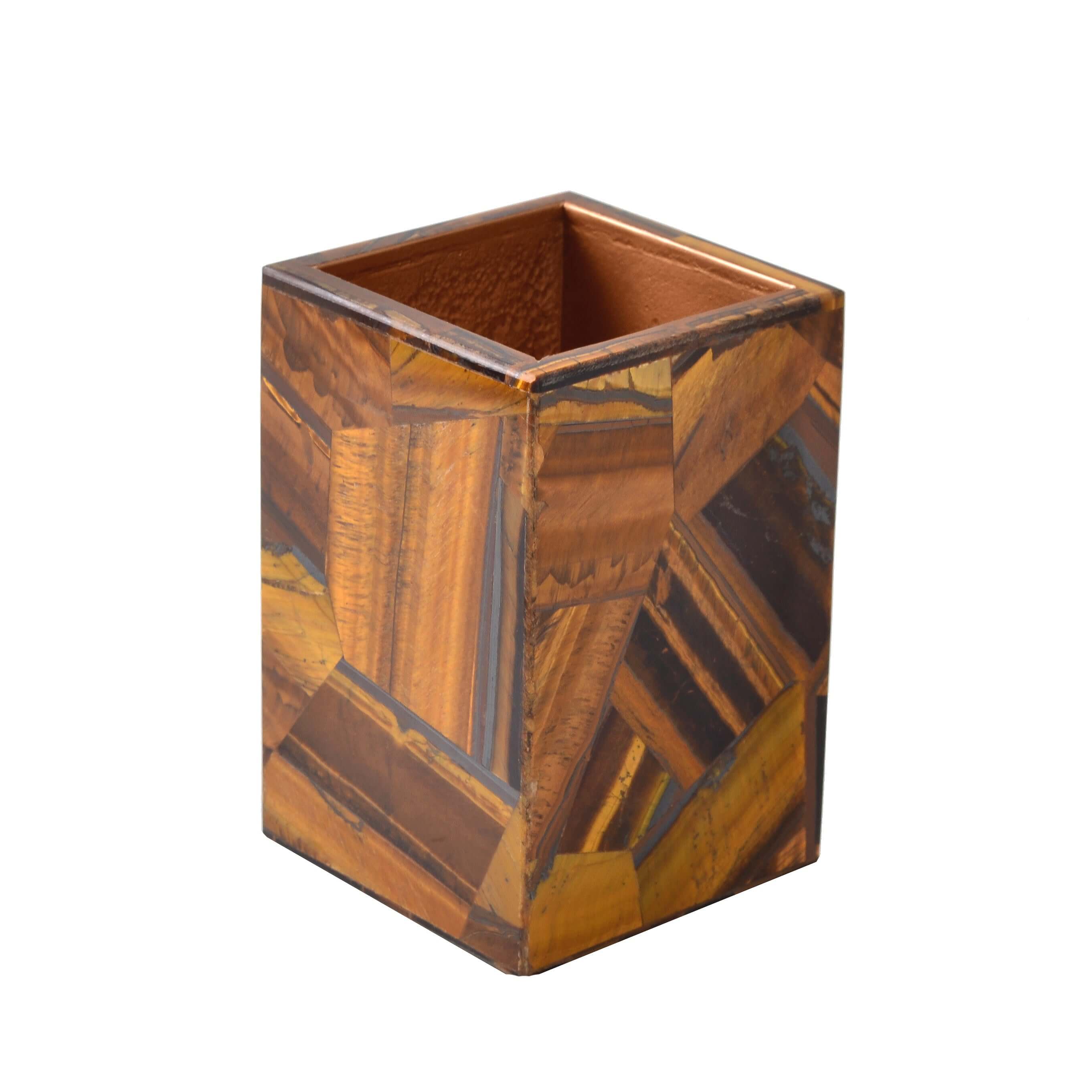 Tiger Eye gemstone placed in a random pattern. The perfect container to store your toothbrushes and makeup brushes