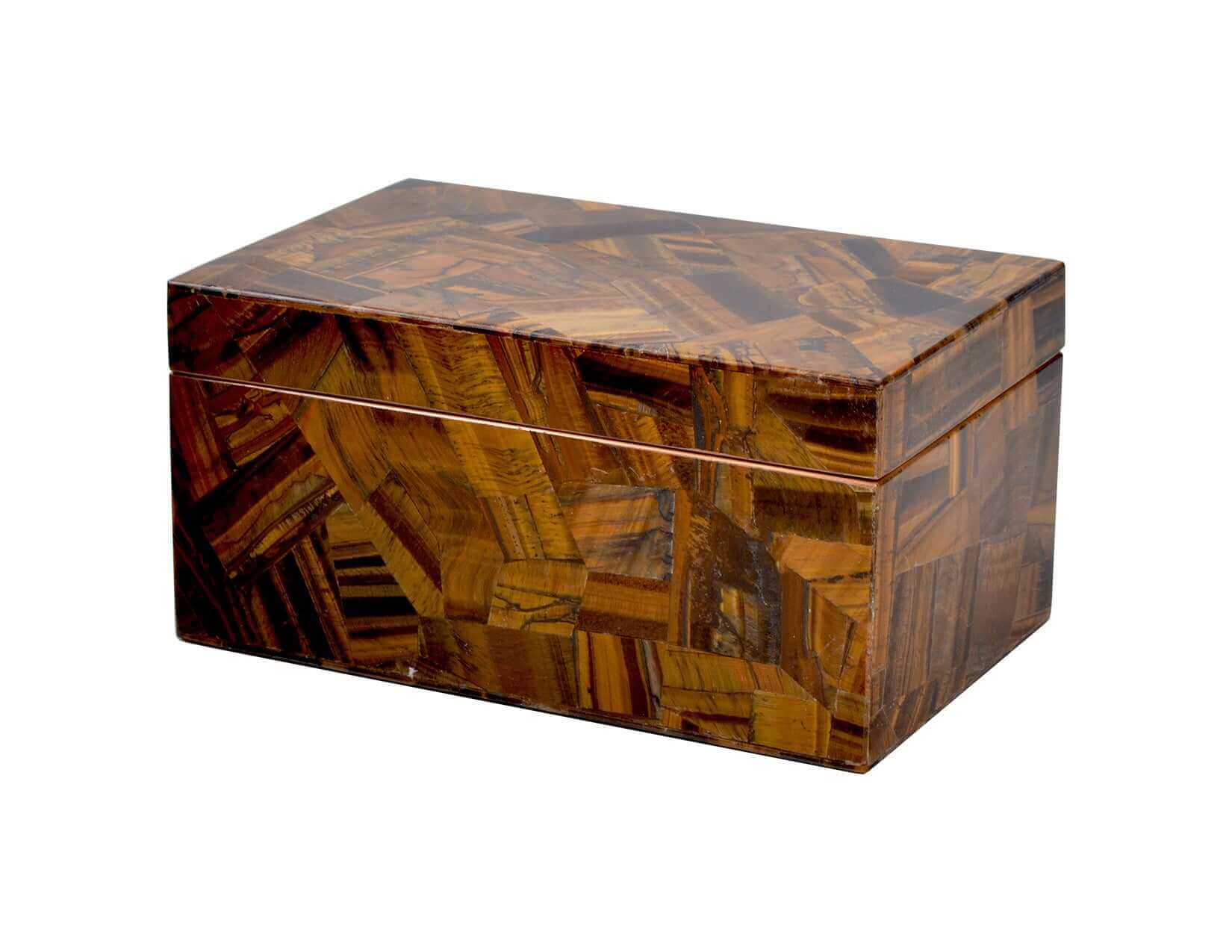 Tiger Eye gemstone placed in a random pattern. Large container with lid to store all your precious rings, necklaces and earrings.