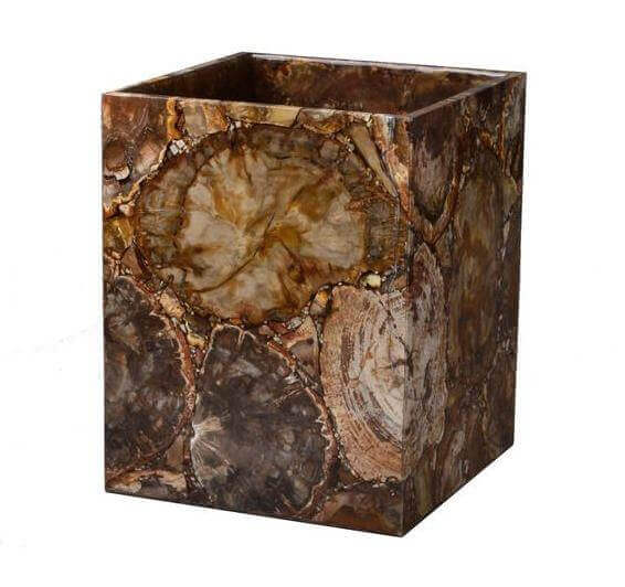 Taj Petrified Wood Wastebasket + Liner