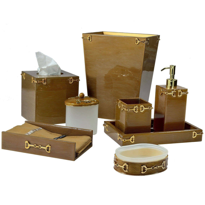 Cocxoa color bath set with iconic gold stirrup metal corner ornaments