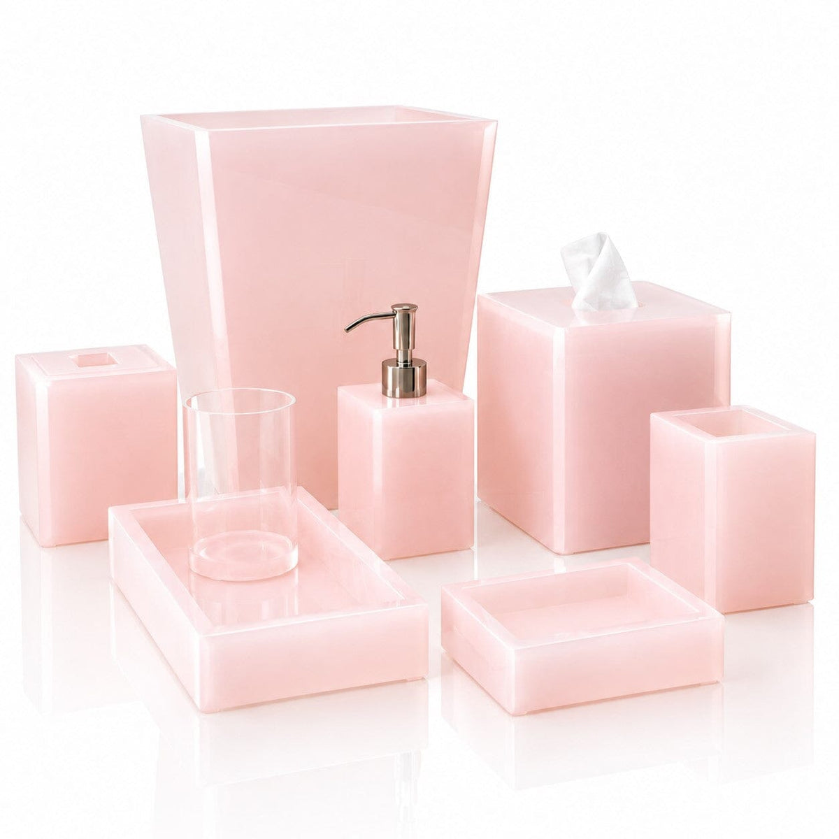 Pink tinted Lucite bath accessories