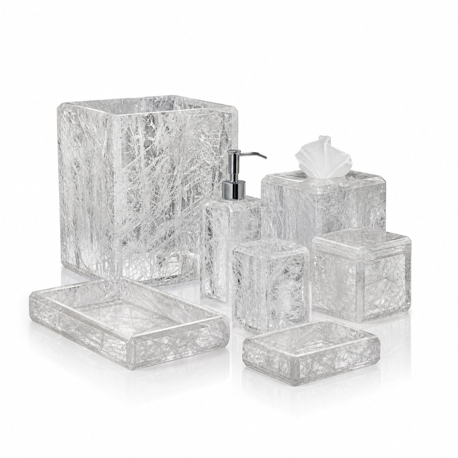 Translucent rock crystal gemstone bath set