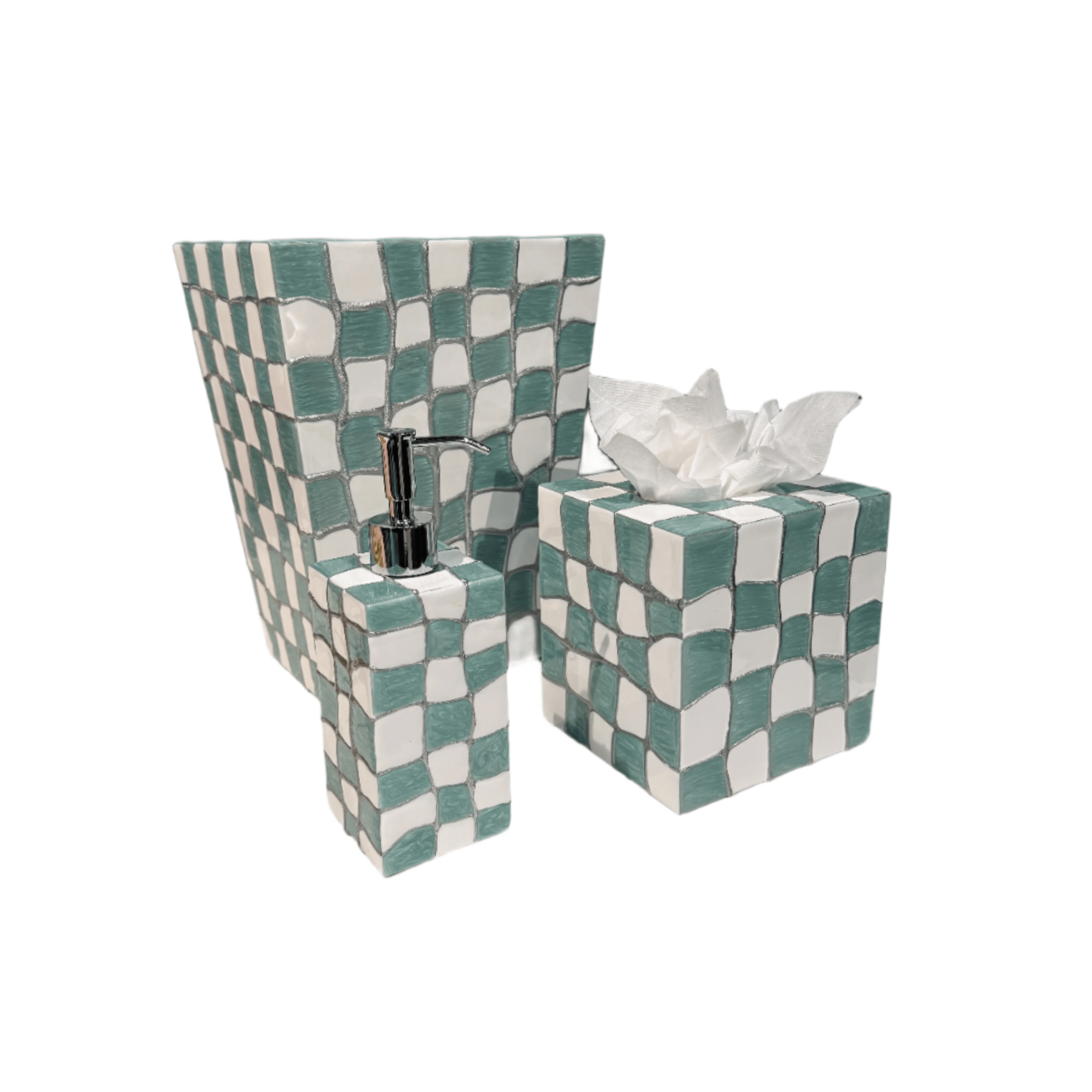 abstract check design bath accessory set