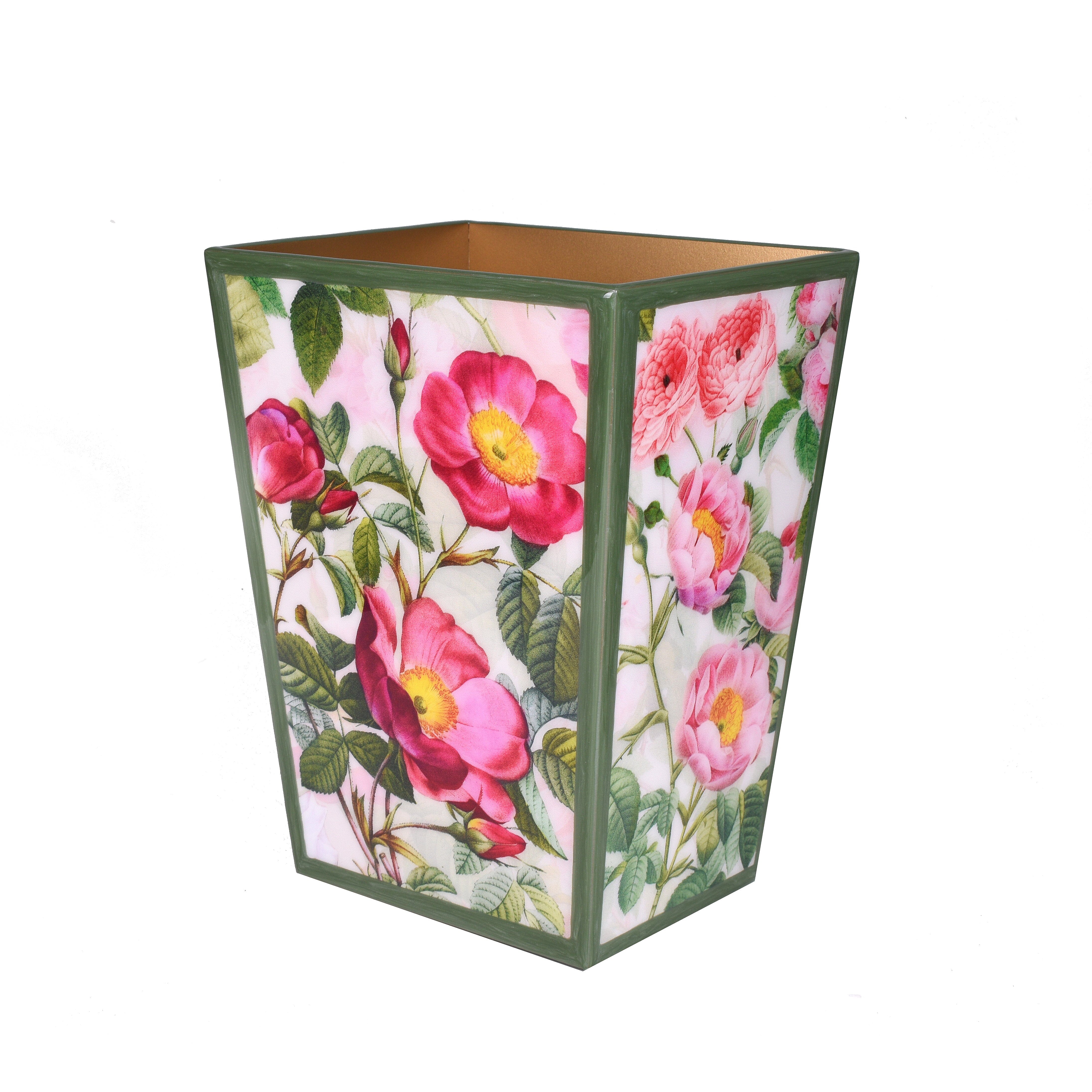 Floral patterned wastebasket with liner
