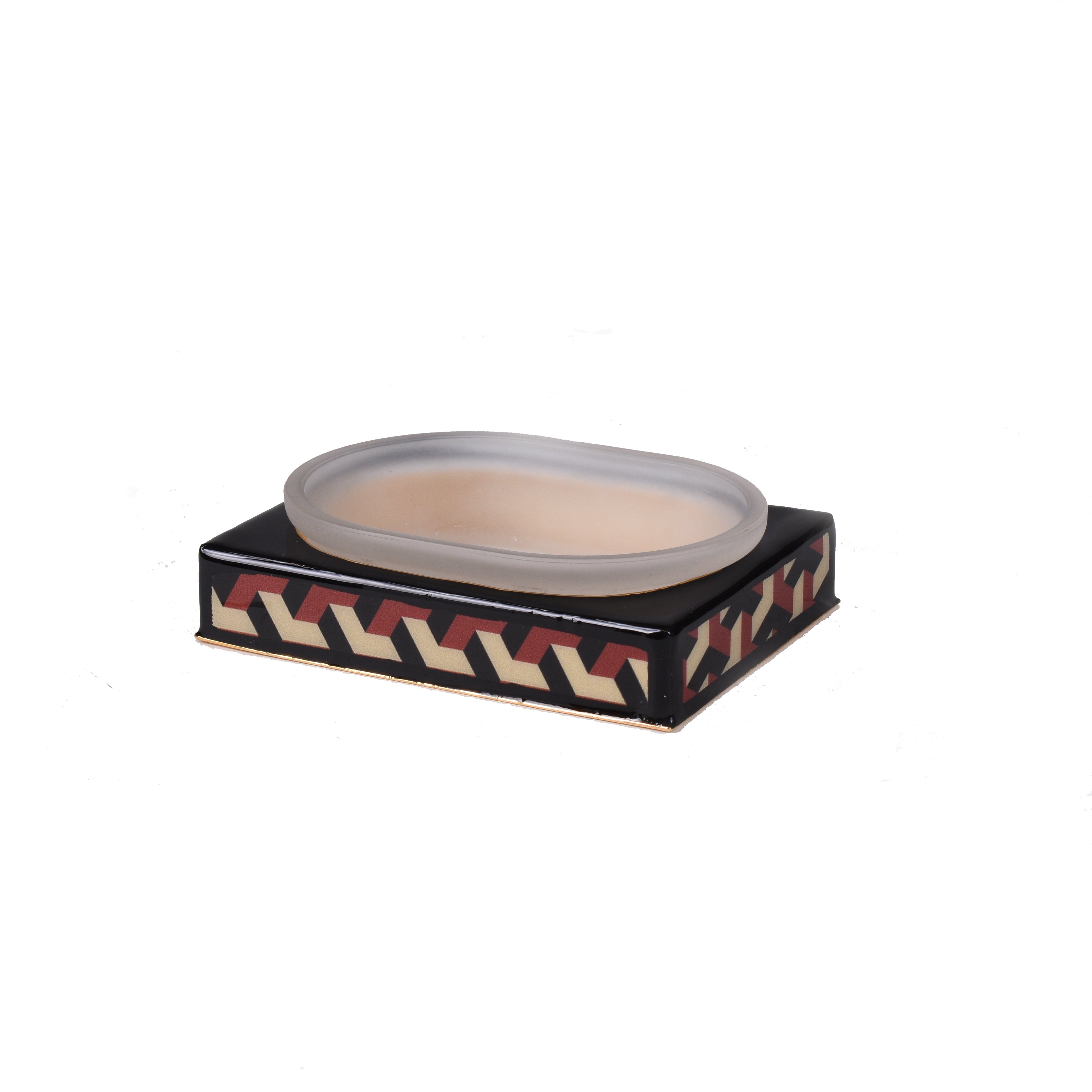 glass soap dish with geometric pattern
