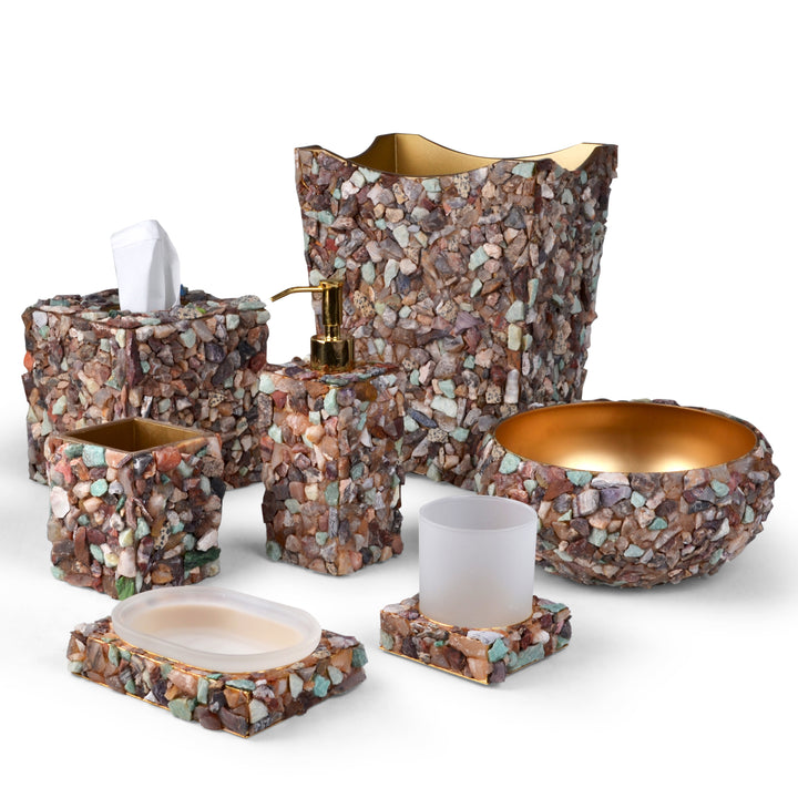 Bath Accessory Collection with multi color gemstones