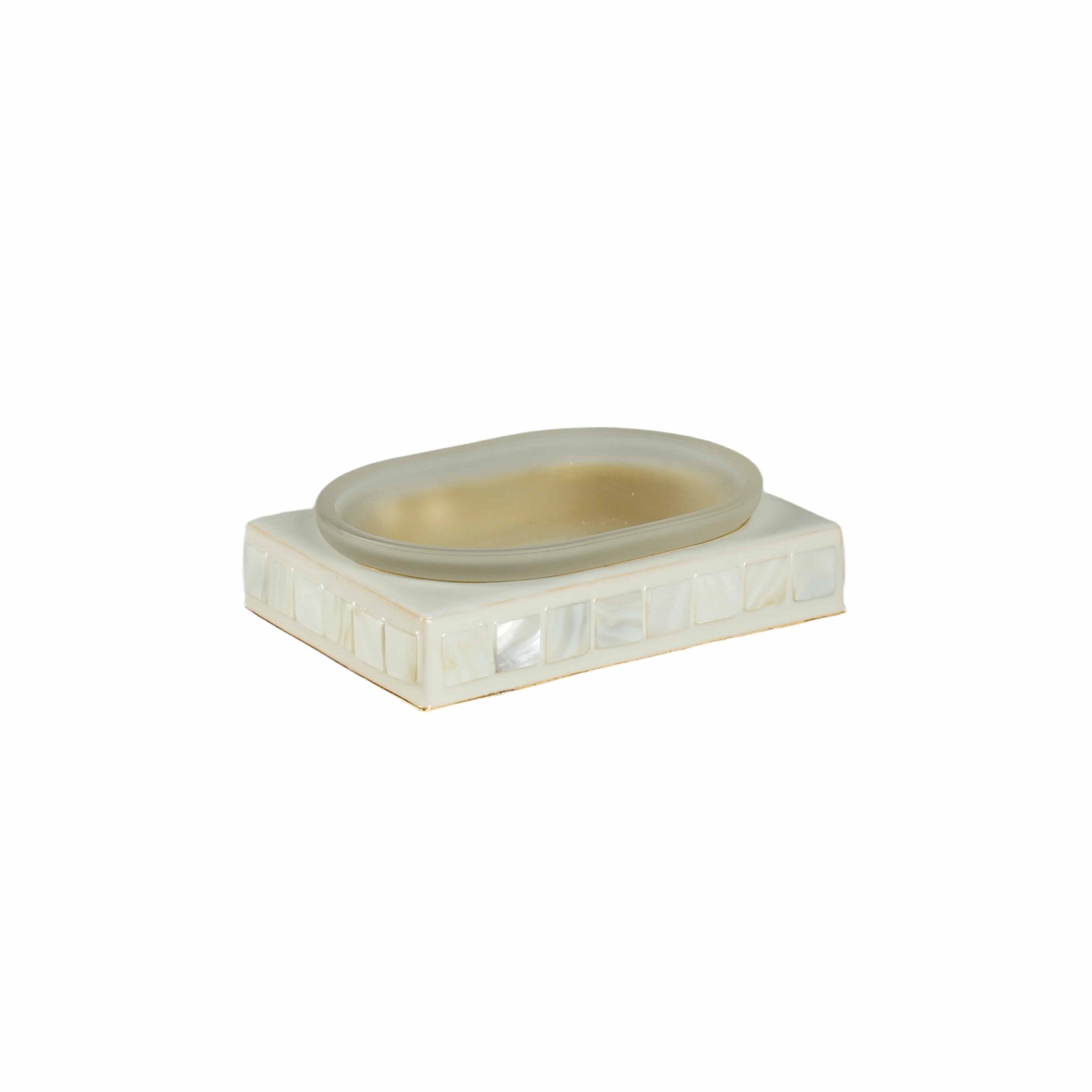 Glas soap dish with riverstone base