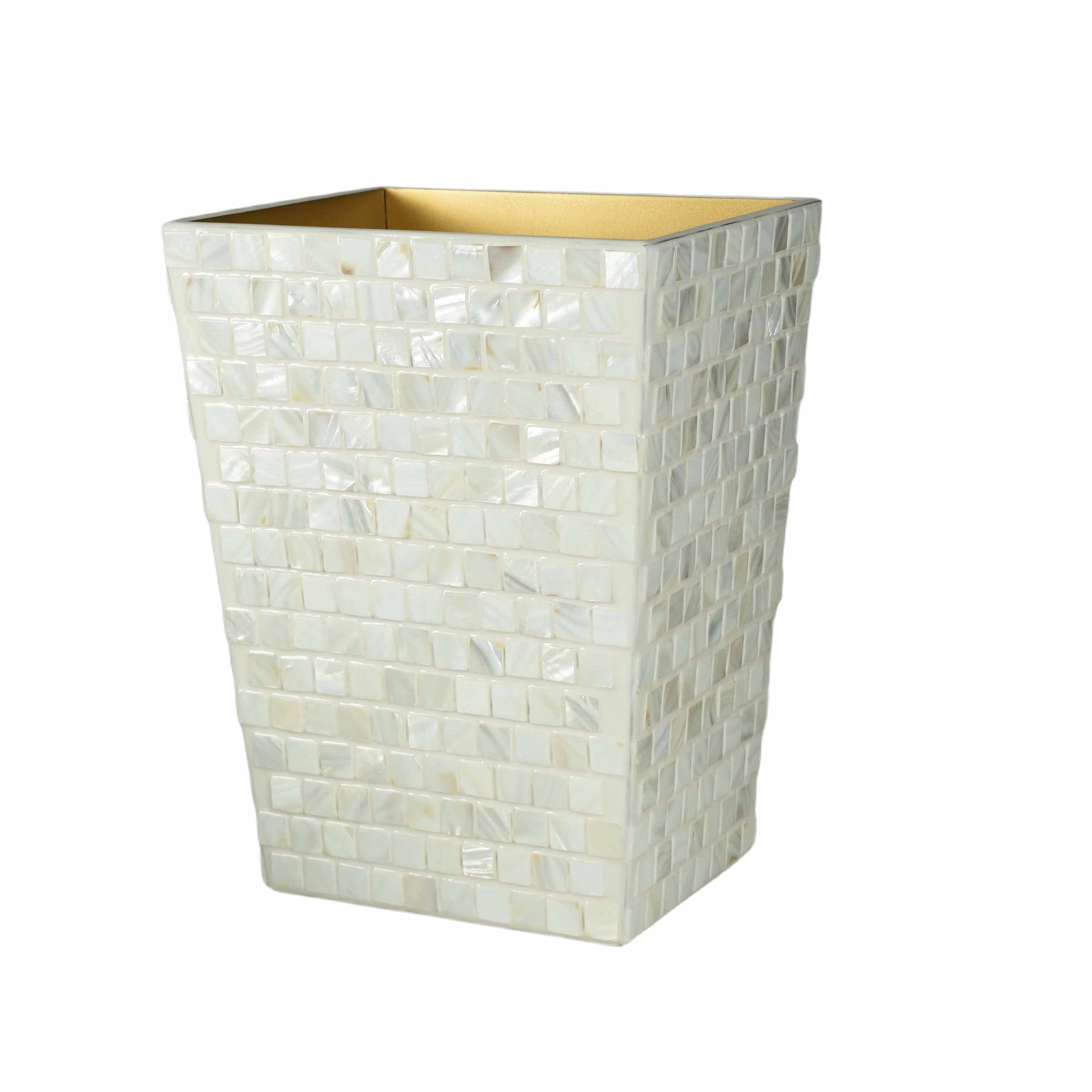 Wastebasket embellished with river stones
