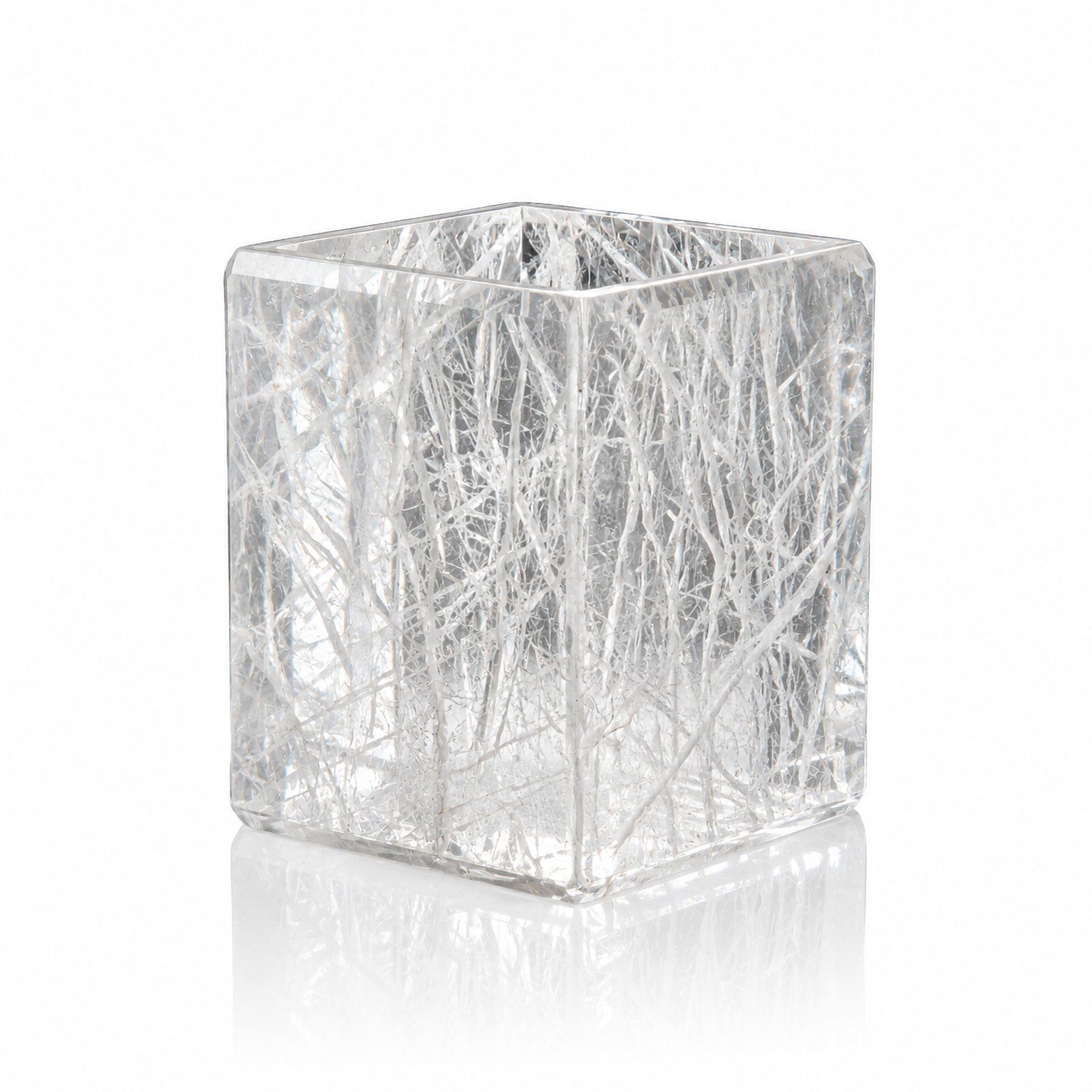 wastebasket handbuilt from rock crystal with beveled edges